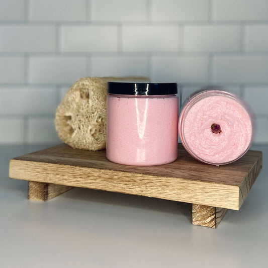 Rose Water and Sea Salt Foaming Sugar Scrub: 8oz