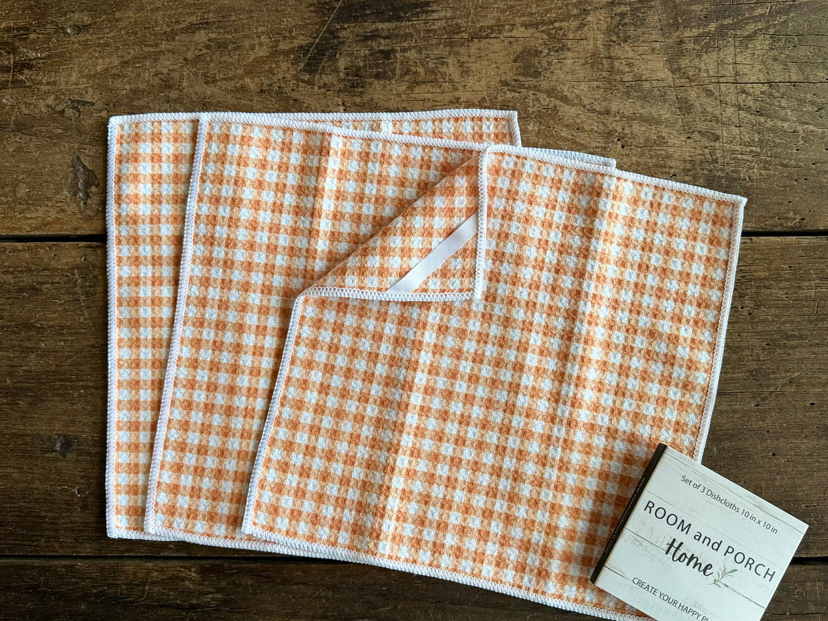 Pumpkin Gingham Double-Sided Dishcloth Set