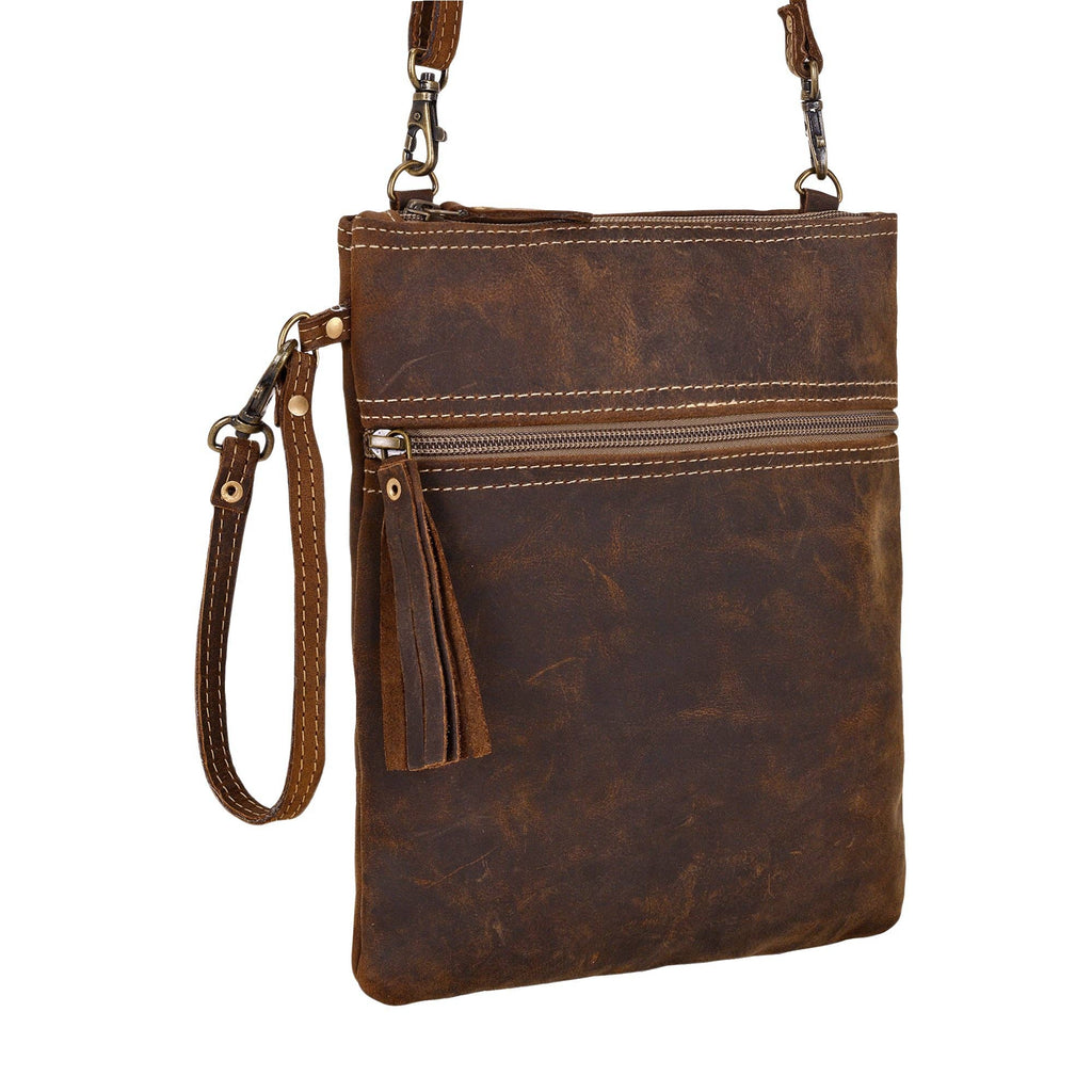Bursage Crossbody Bag - Brown with Leather Tassel