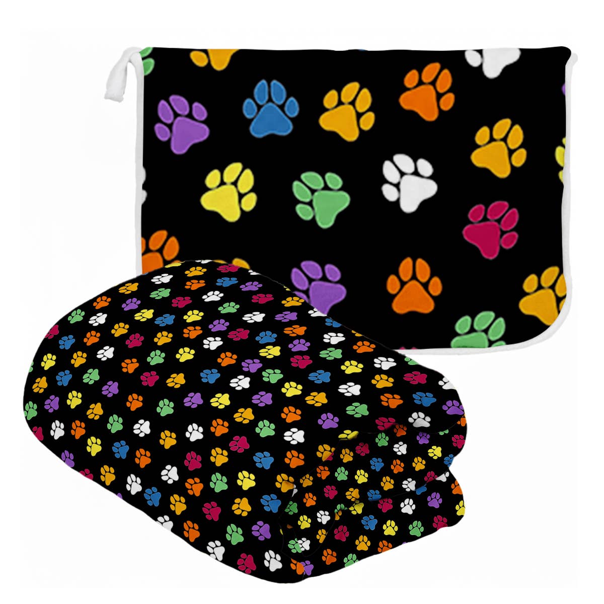 Black Paws Plush Travel Blanket with Matching Case