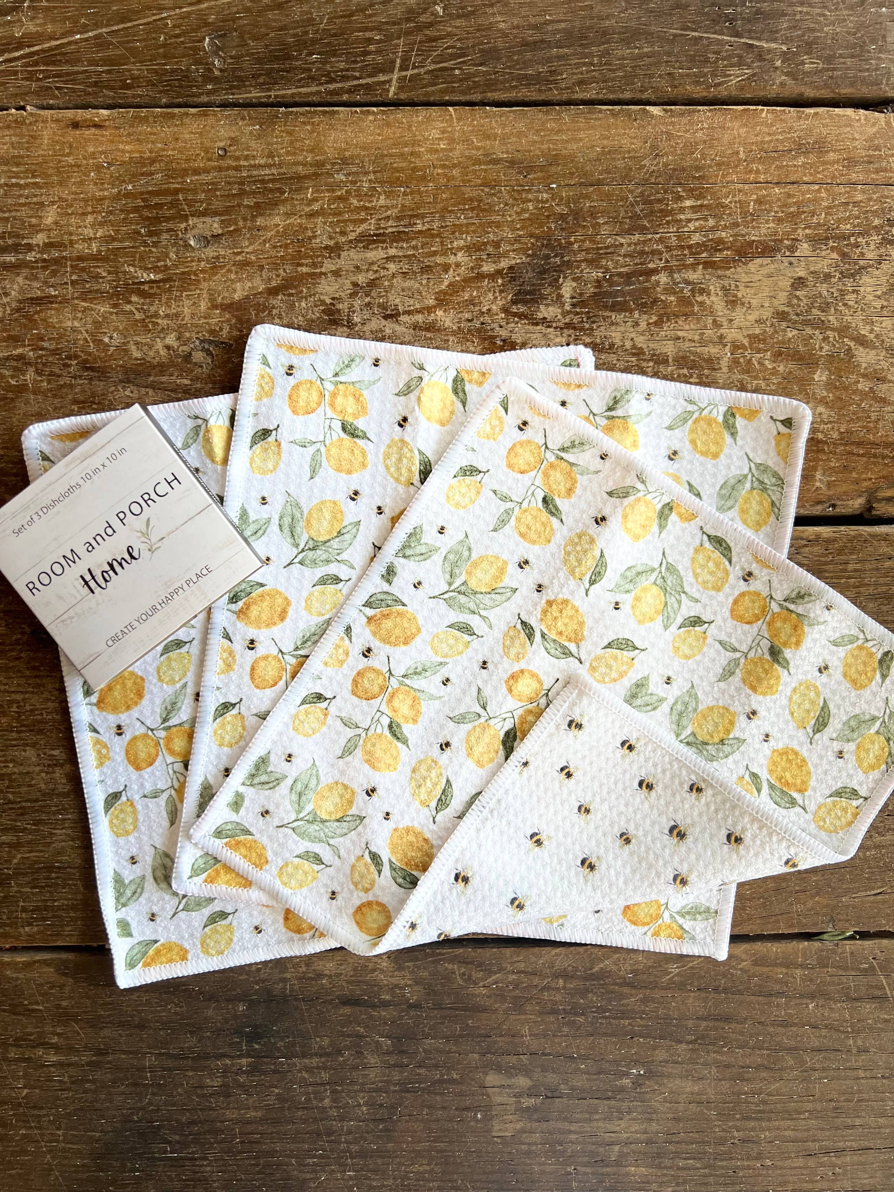 Lemon & Bees Double-Sided Dishcloth Set