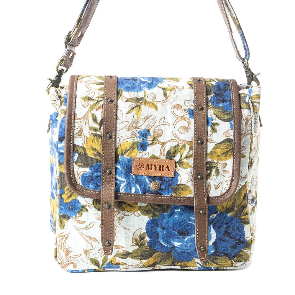 Mesa Morning Glories Messenger Bag-Blue & Off White