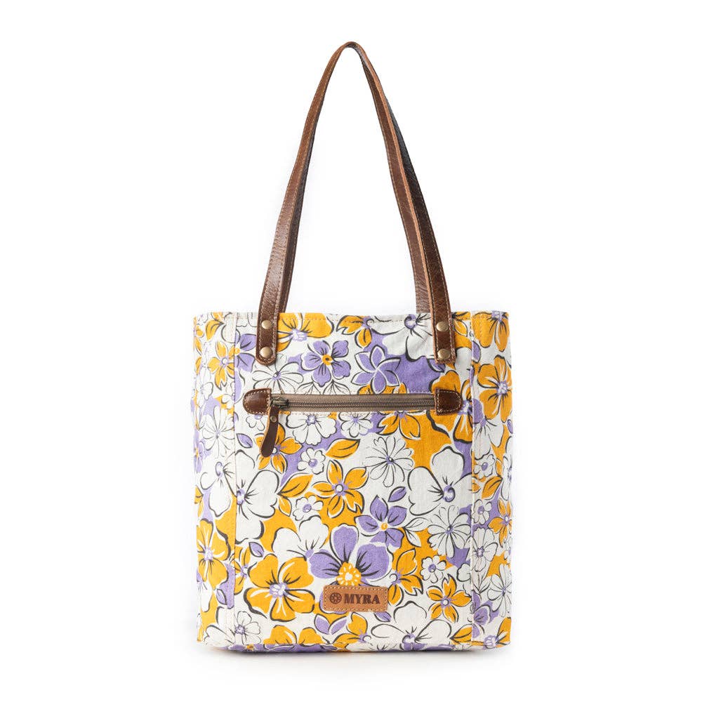 Retro Bloom Upcycled Canvas Tote Bag - Yellow