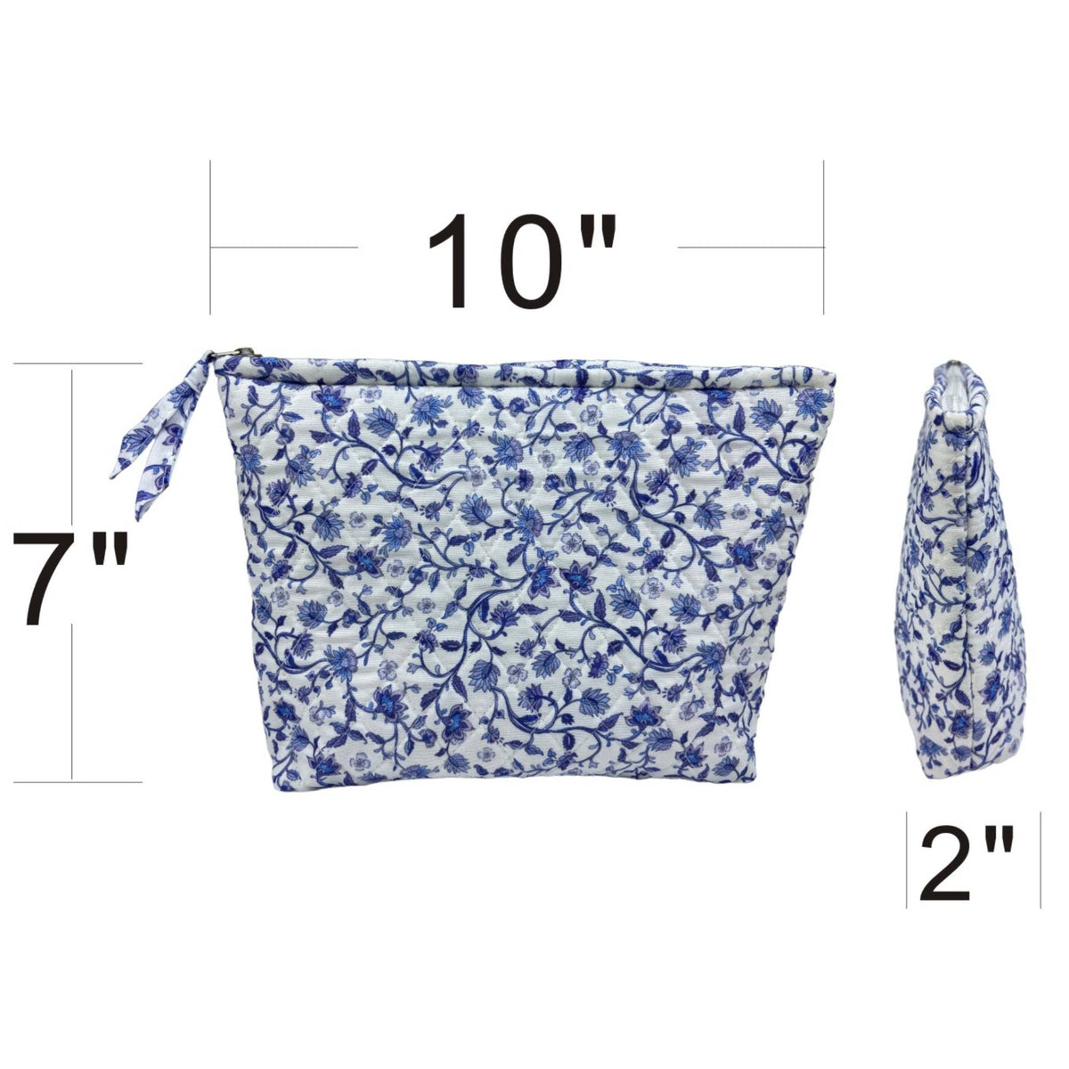 Blue Floral Vine Quilted Cosmetic Bag