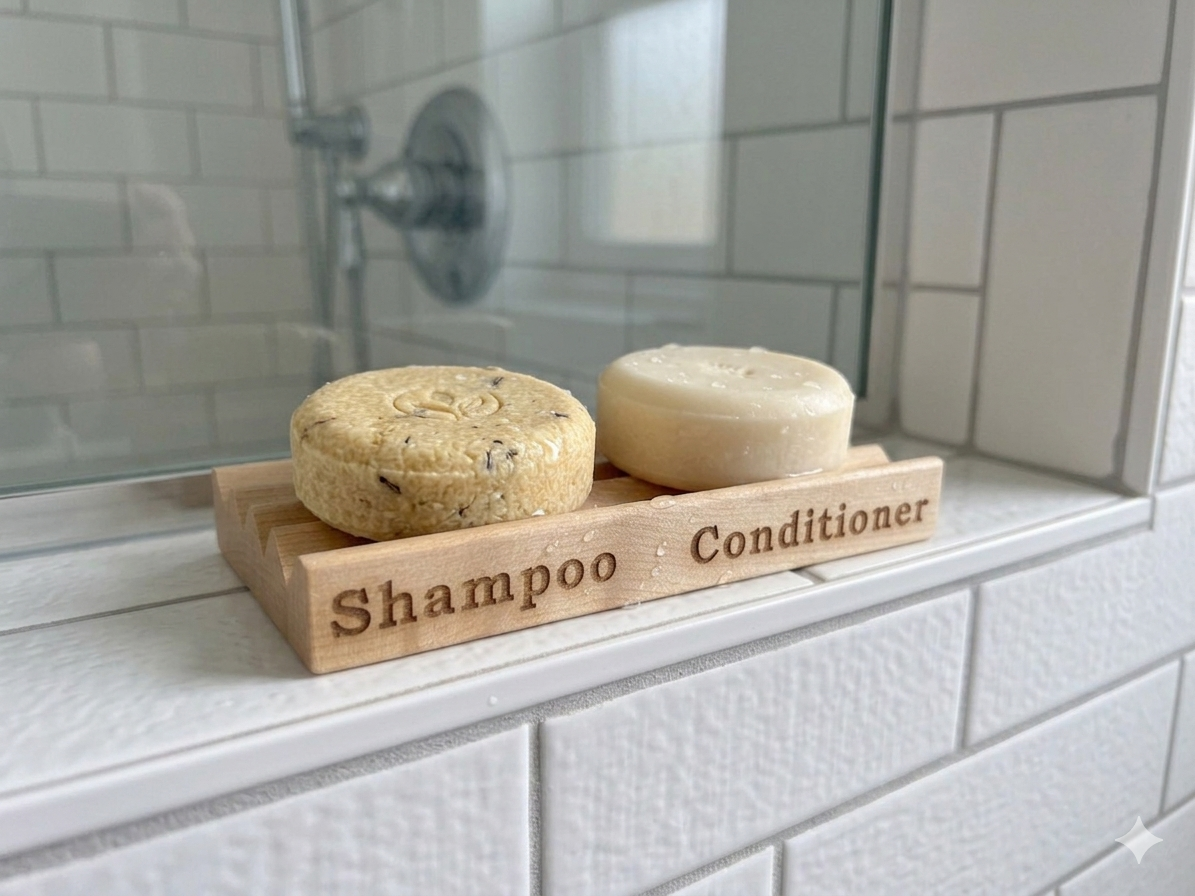 Shampoo & Conditioner Natural Wood Soap Dish