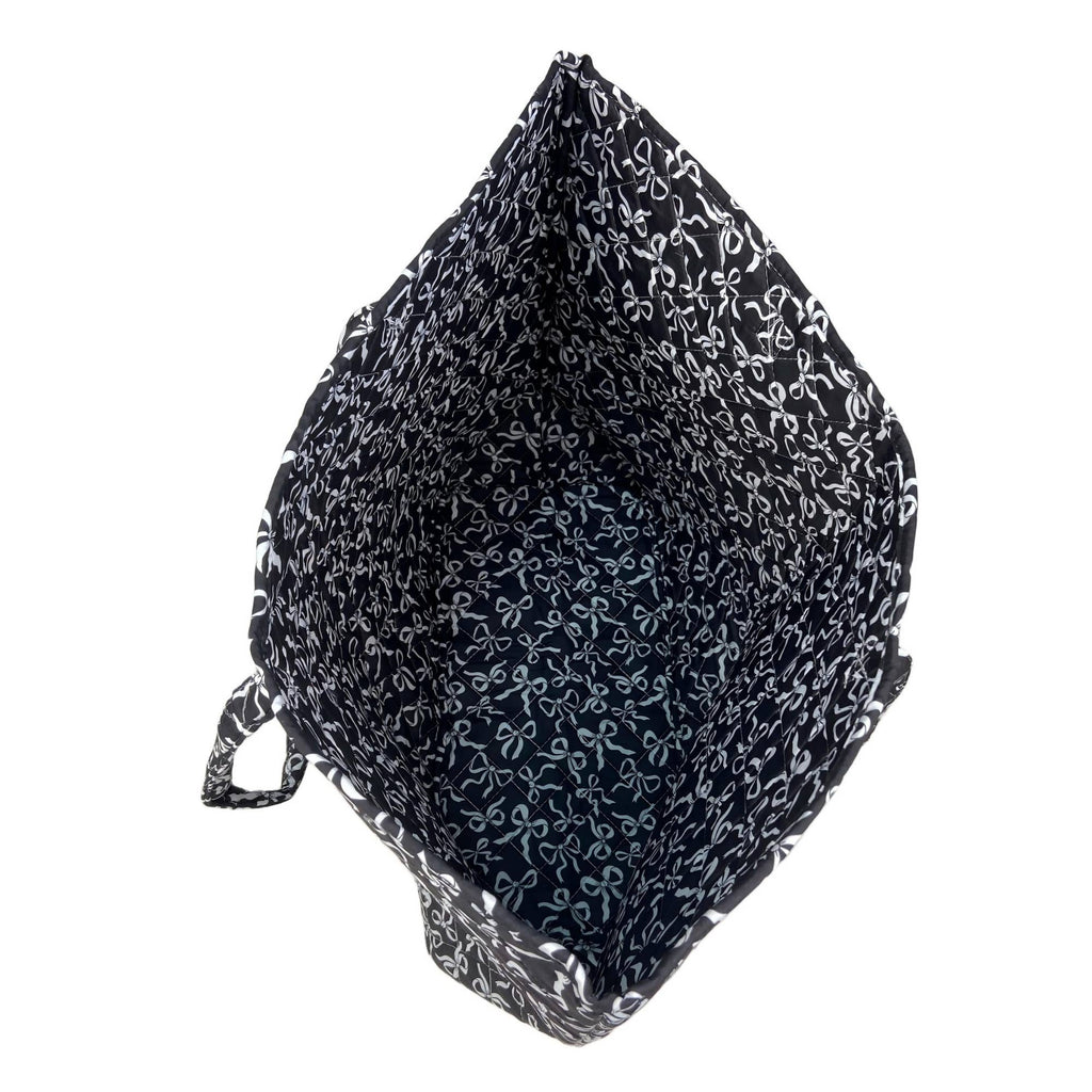 Black & White Ribbon Bow Quilted Over-the-Shoulder Tote Bag
