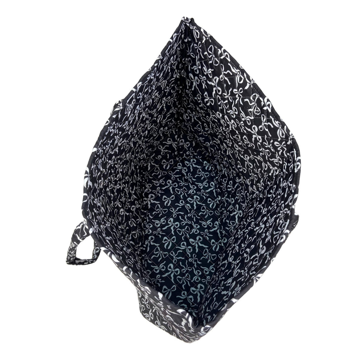 Black & White Ribbon Bow Quilted Over-the-Shoulder Tote Bag