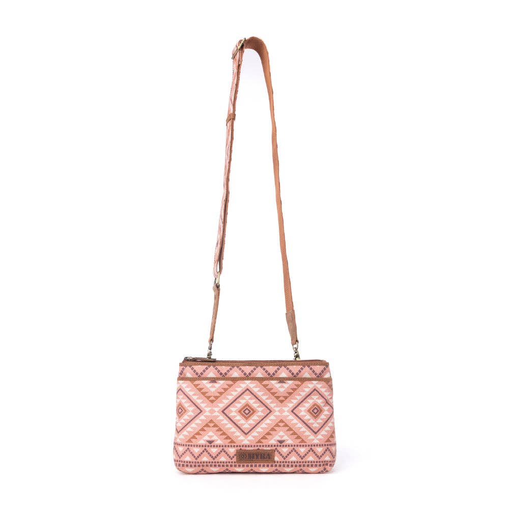 Tribal Hollow Cotton & Leather Crossbody Bag in Terra Cider