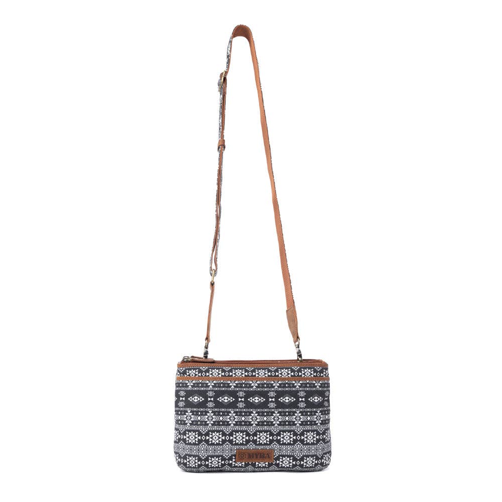 Tribal Hollow Cotton & Leather Crossbody Bag in Midnight Onyx