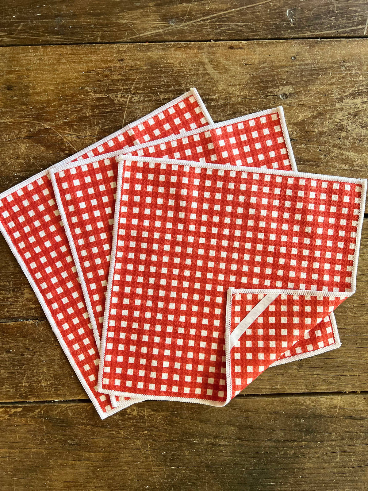 Red Gingham Double-Sided Dishcloth Set