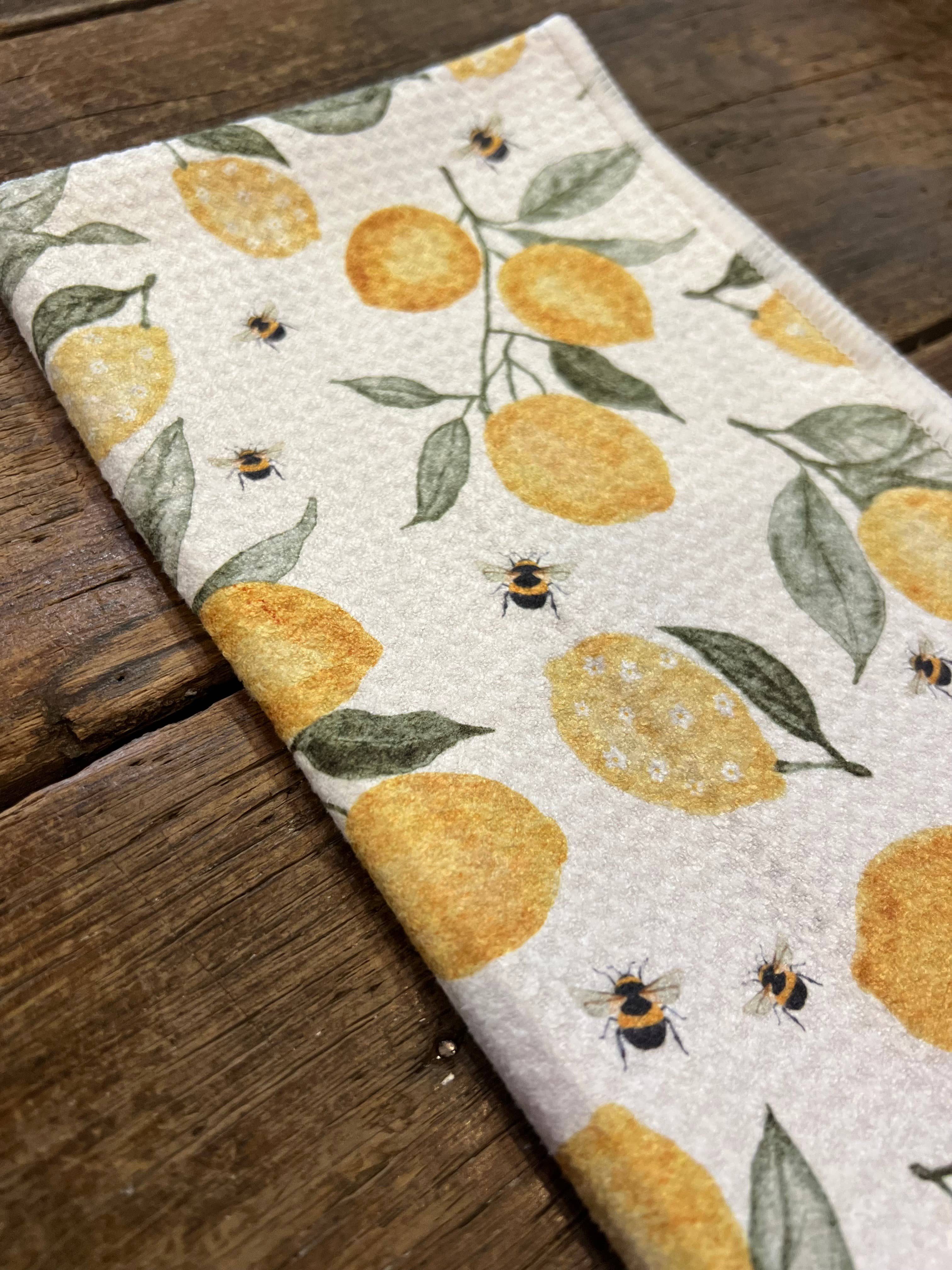 Lemon & Bees Double-Sided Tea Towel - Recycled Microfiber