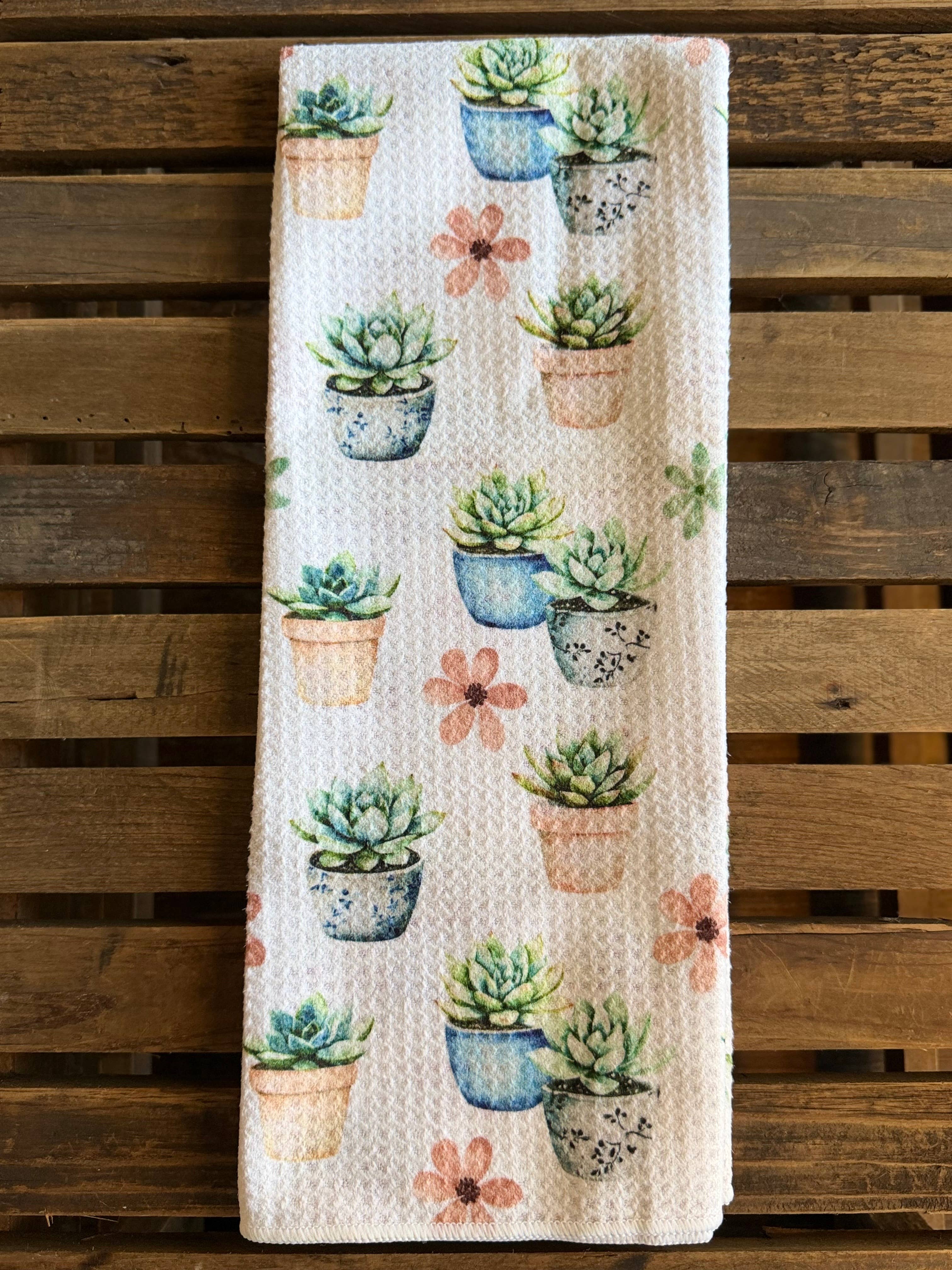 Succulent Pots Double-Sided Tea Towel - Recycled Microfiber