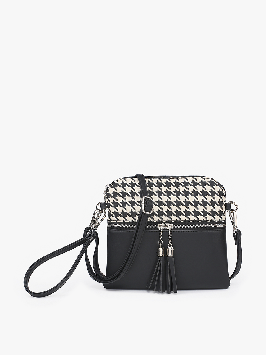 Tara Houndstooth Dual Zip Crossbody