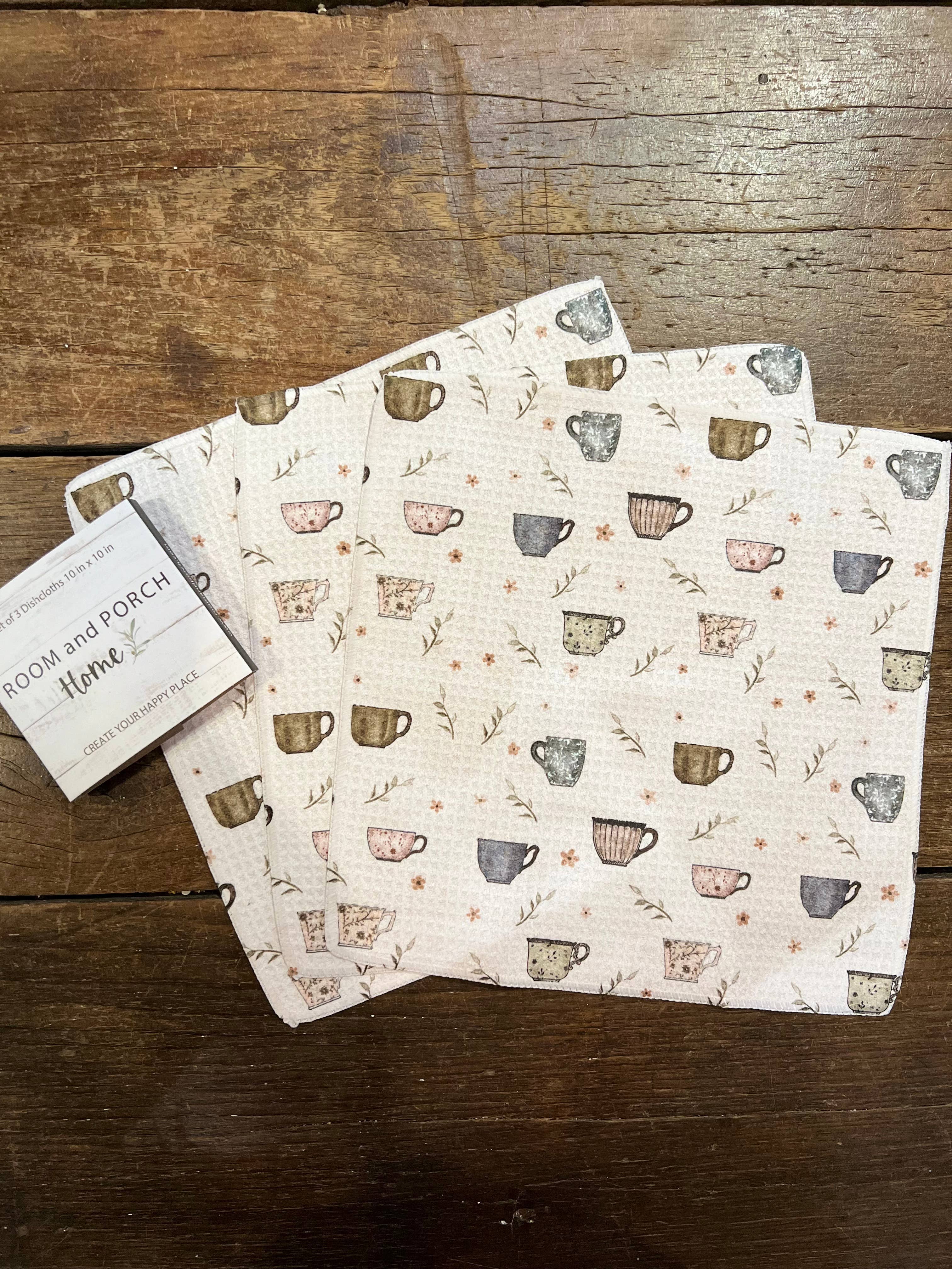 Cute Coffee Cups Dishcloth Set