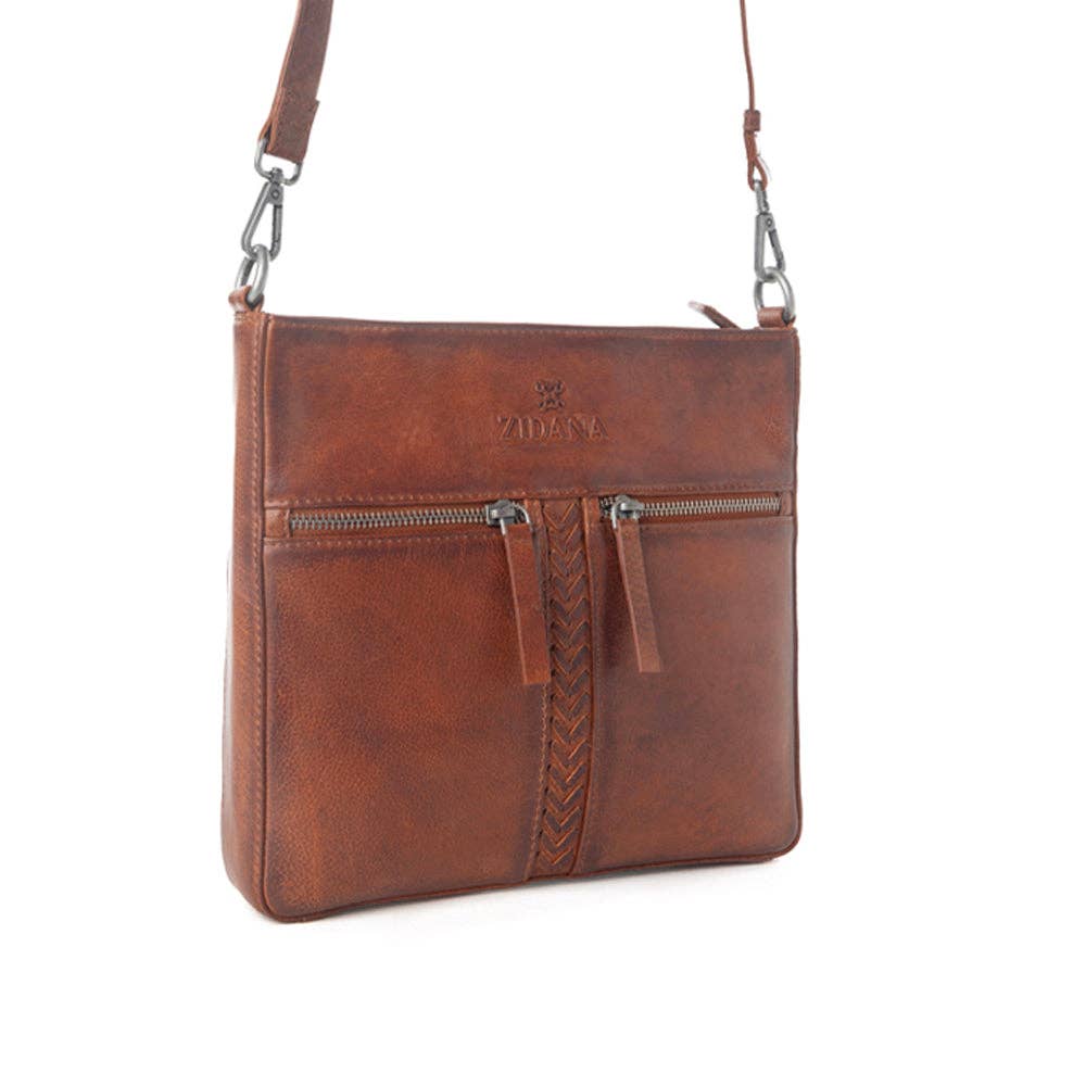 Zidana El Paso Twin Veg Tanned Leather Crossbody Bag in Wildwood Red