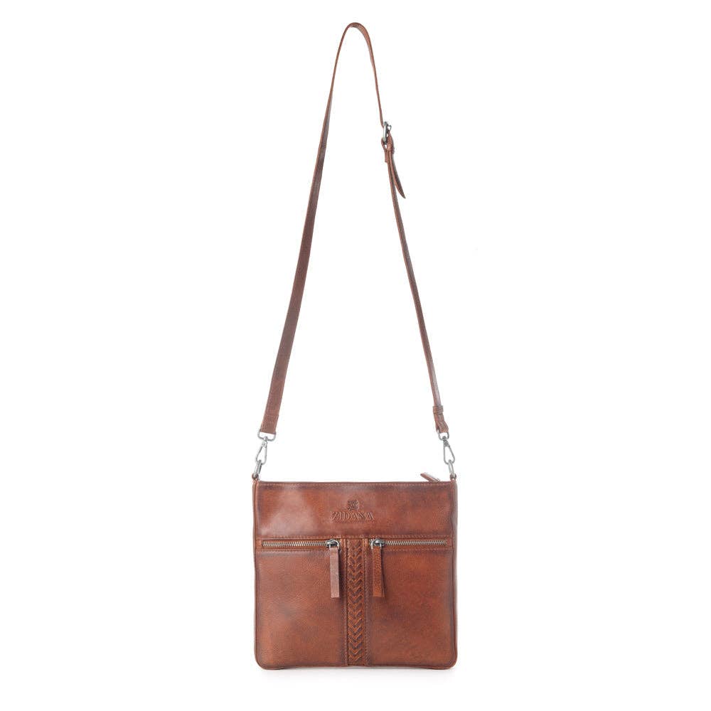 Zidana El Paso Twin Veg Tanned Leather Crossbody Bag in Wildwood Red