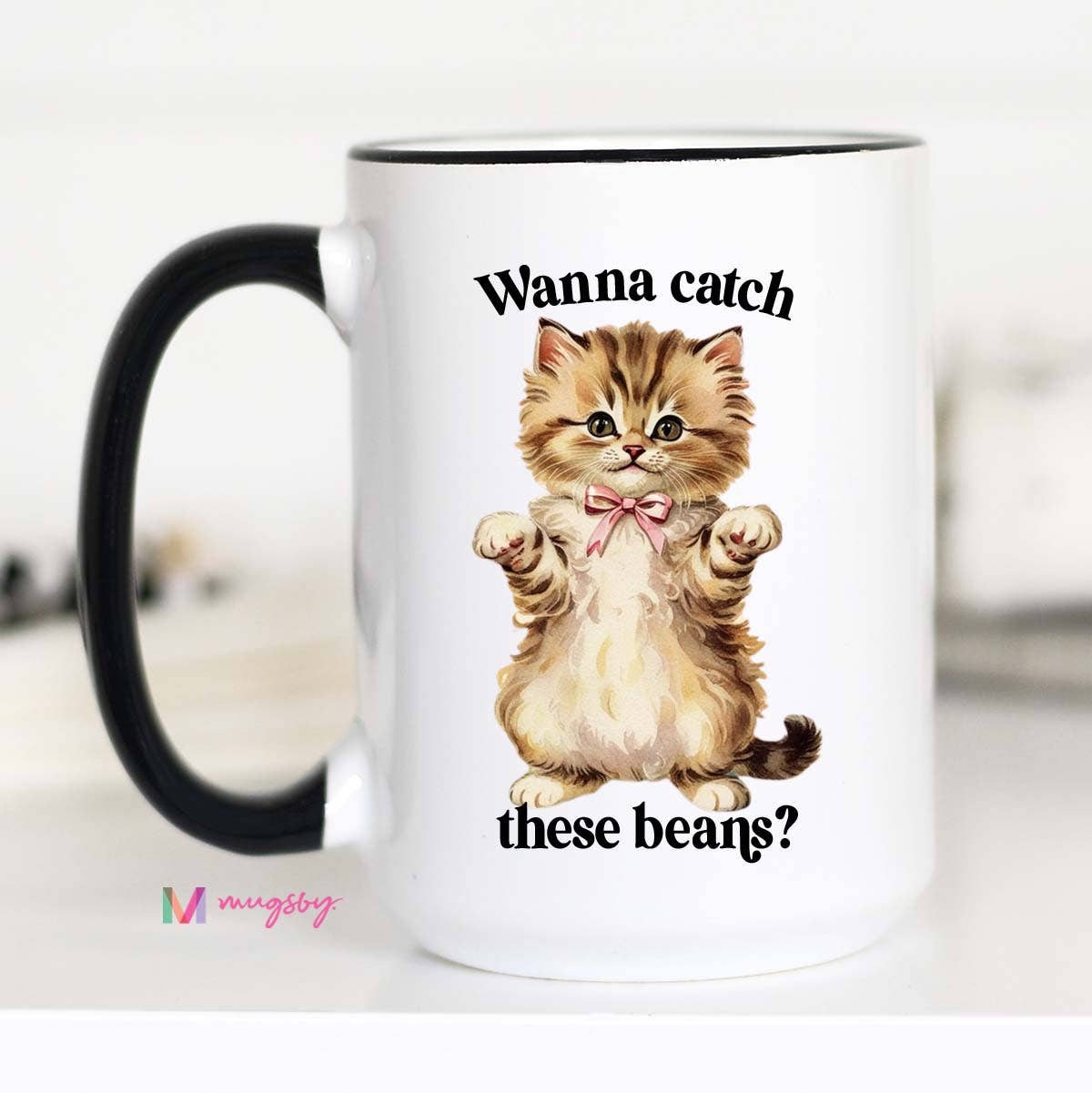 Catch These Beans Funny Cat Coffee Mug