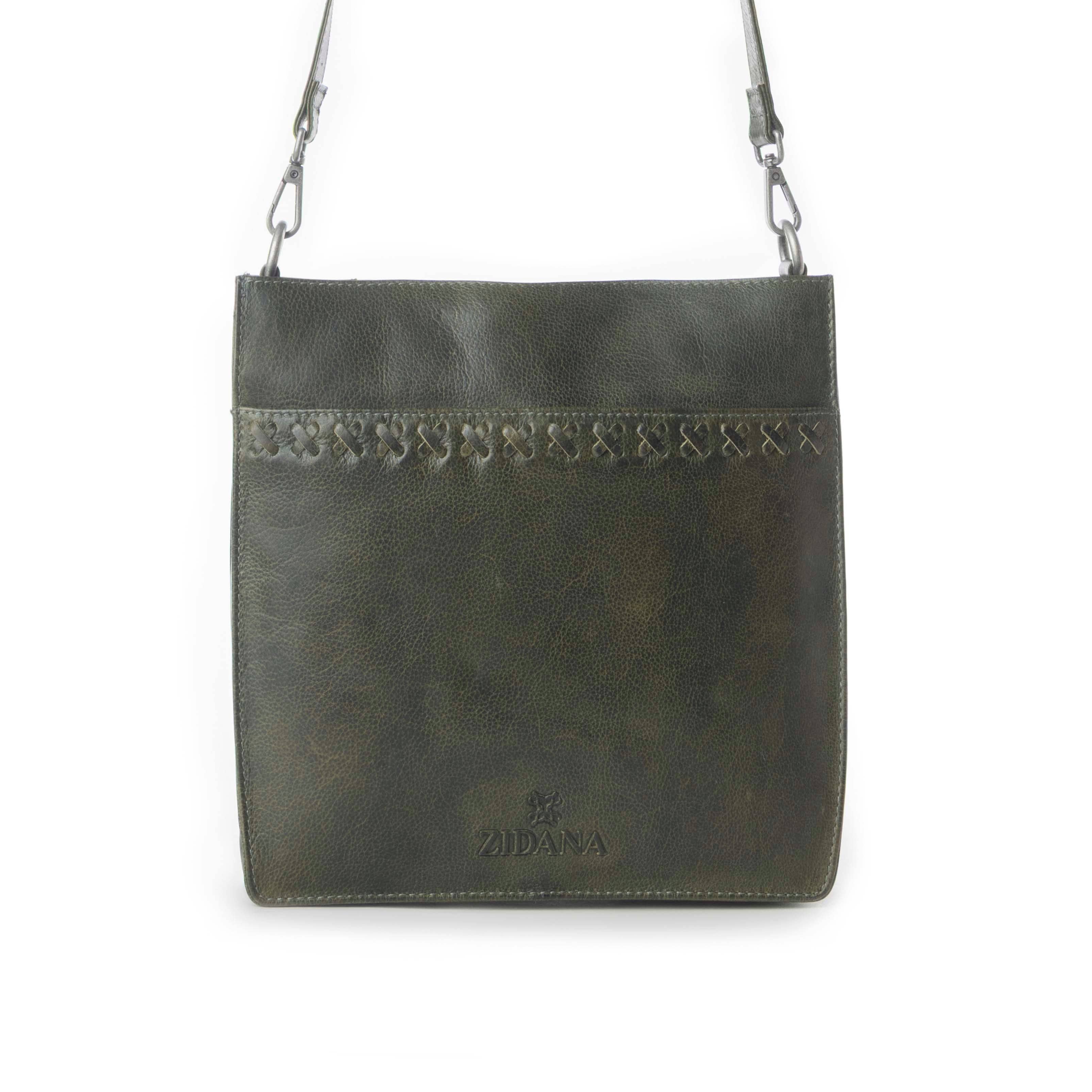 Zidana Mirelle Woven Veg Tanned Leather Sling Bag in Oliva Nero