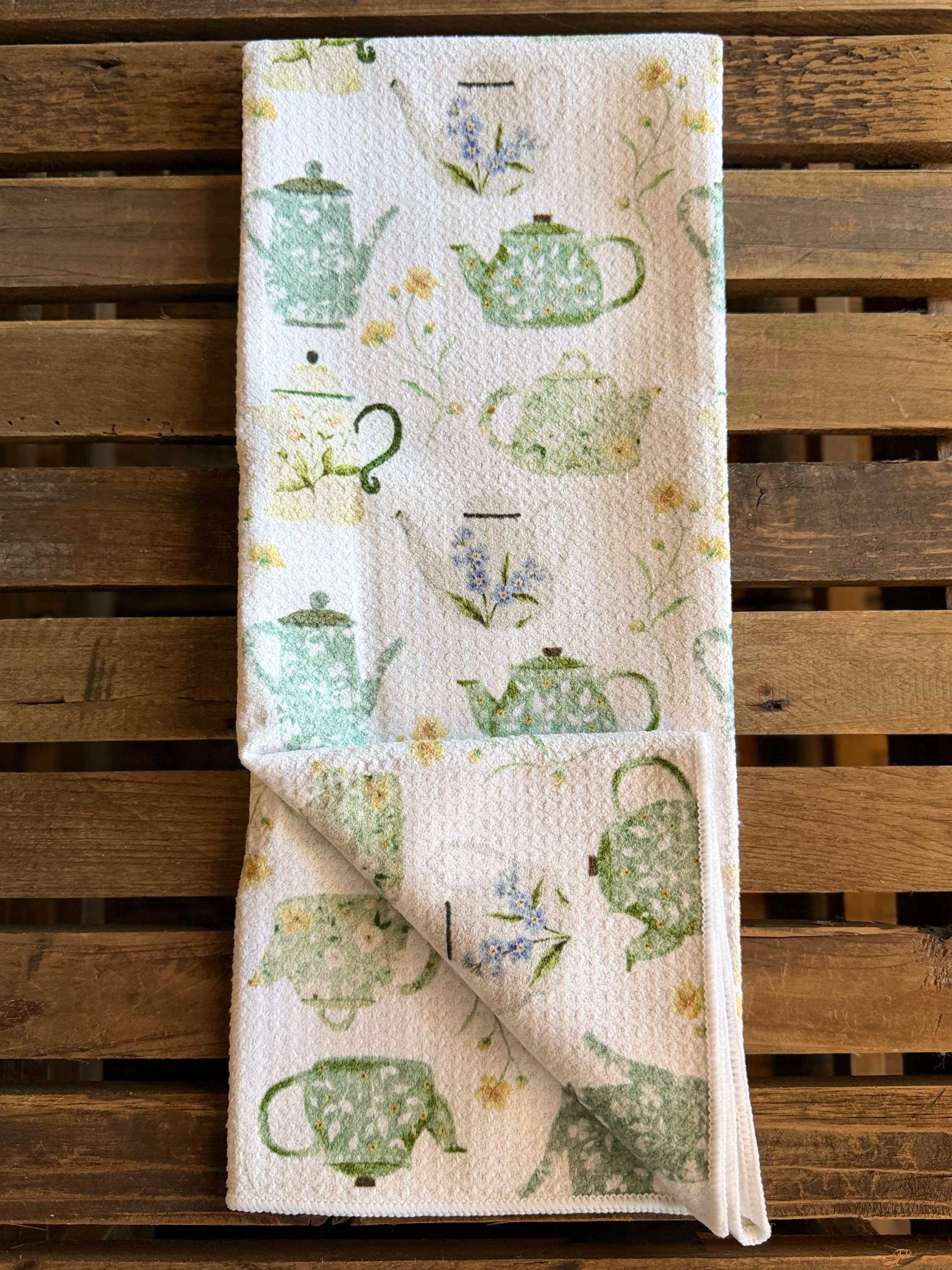 Teapot Garden Double-Sided Tea Towel - Recycled Microfiber