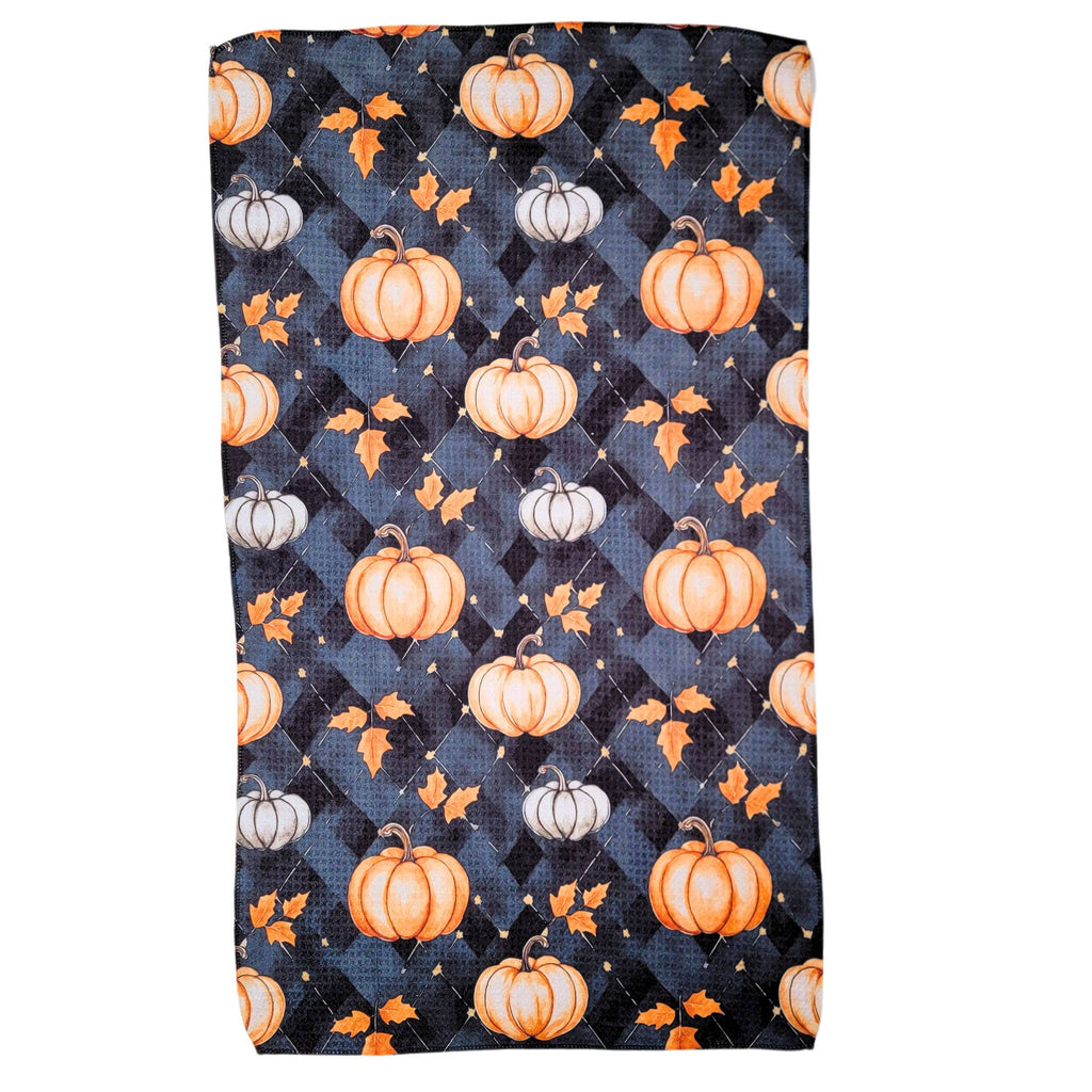 Black Plaid & Pumpkins Halloween Waffle Towel