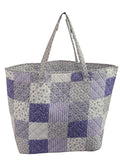 Purple & White Floral Patchwork Quilted Tote Bag