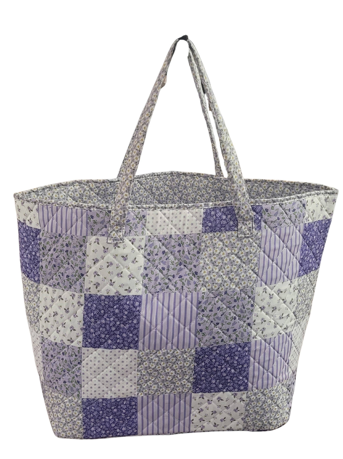 Purple & White Floral Patchwork Quilted Tote Bag