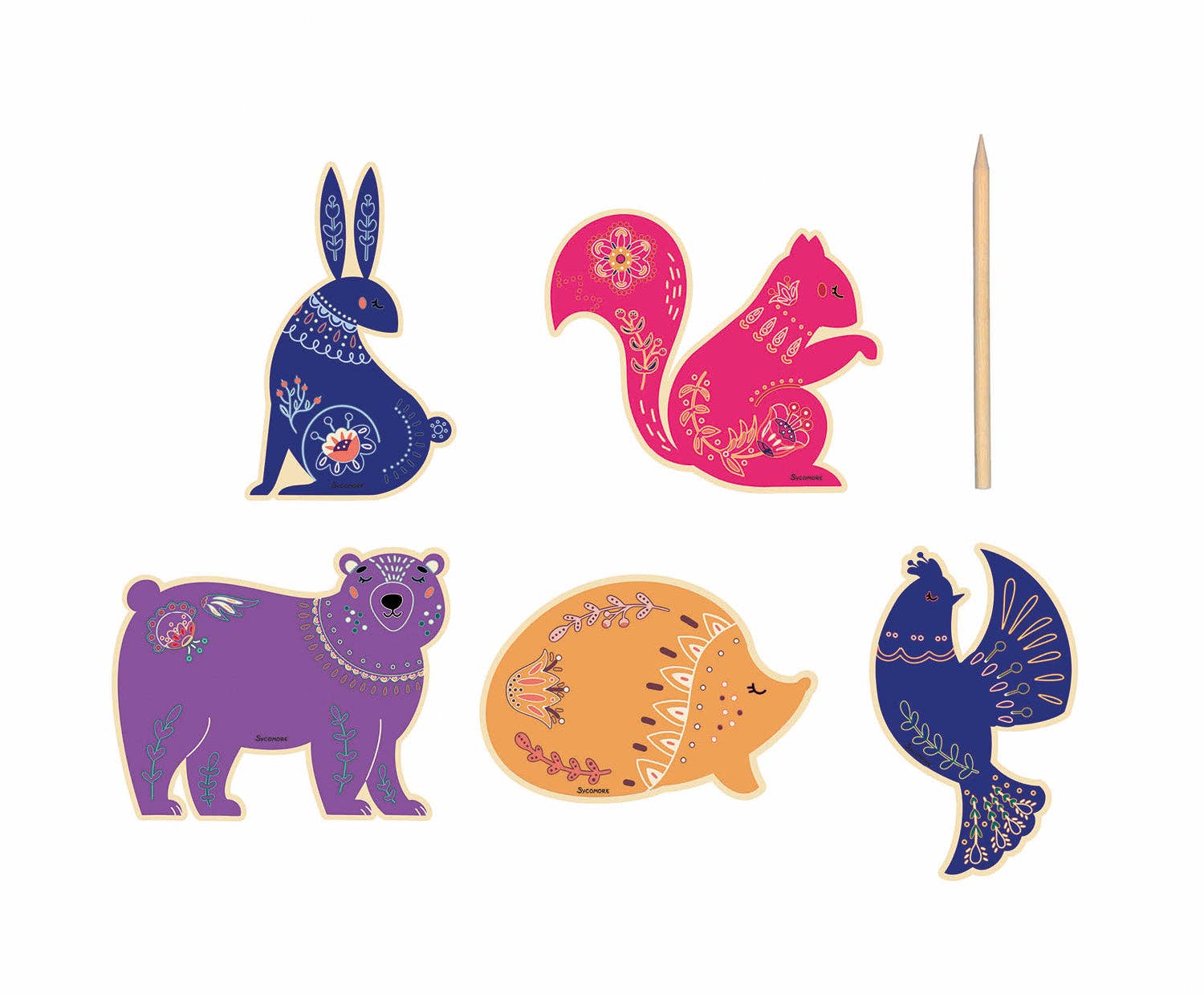 Scratch Art Wooden Animals Set