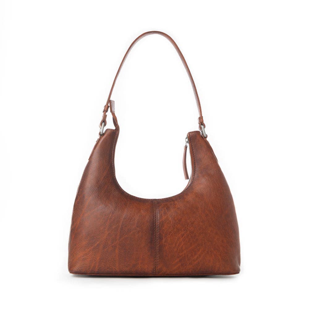 Zidana Winchester Loop Veg Tanned Leather Shoulder Bag in Maple Glaze