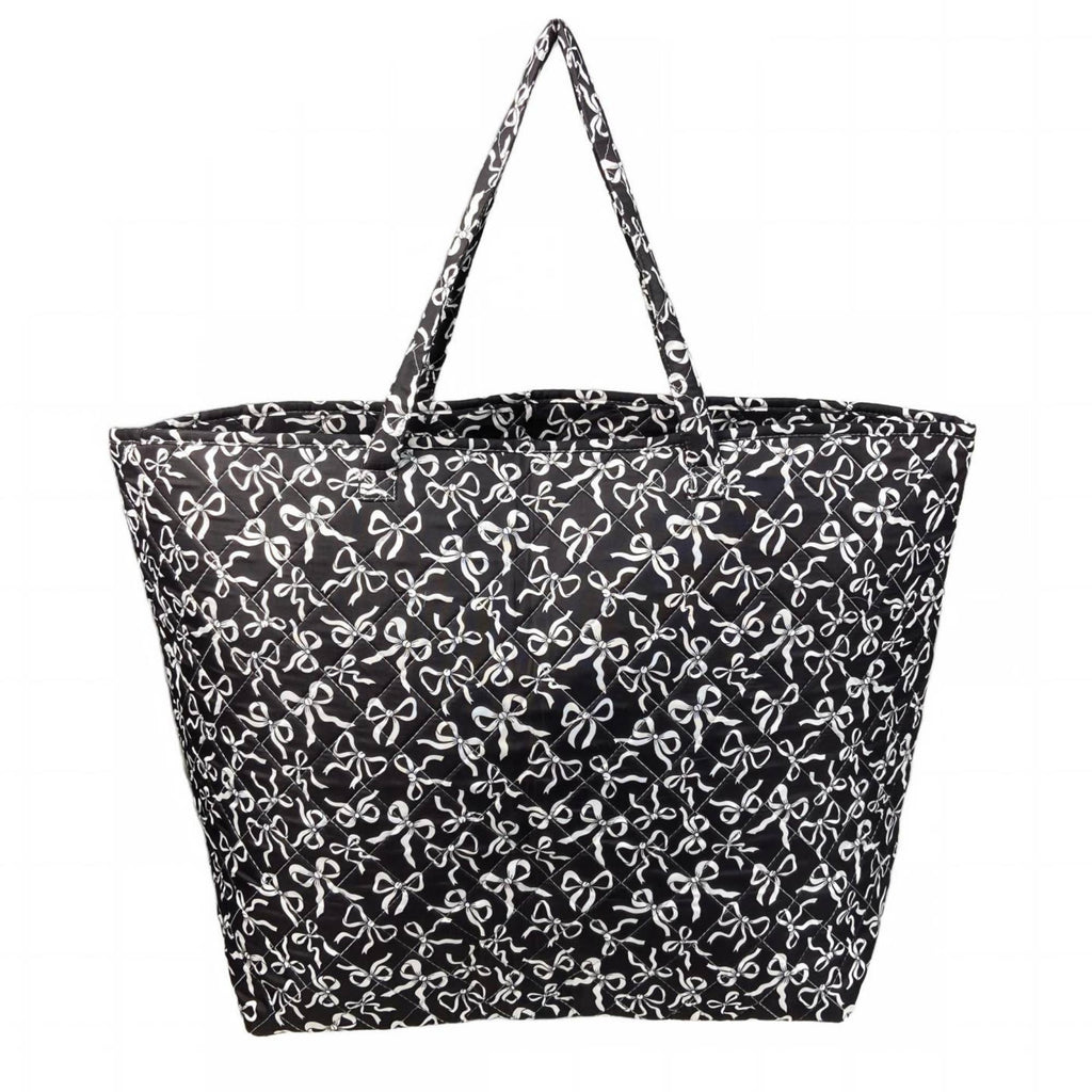 Black & White Ribbon Bow Quilted Over-the-Shoulder Tote Bag