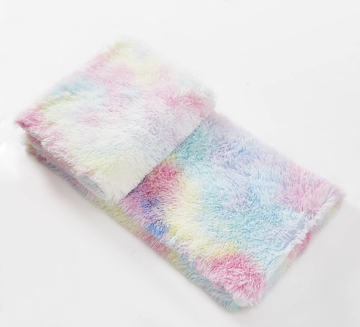 Rainbow Frost Faux Fur Plush Throw Blanket