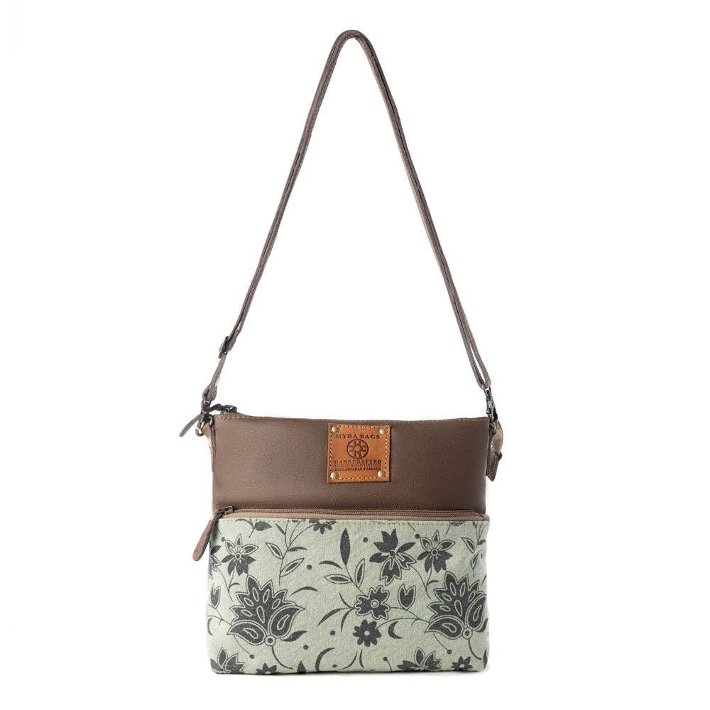 Wildprint Trail Upcycled Canvas Crossbody Bag - Sage