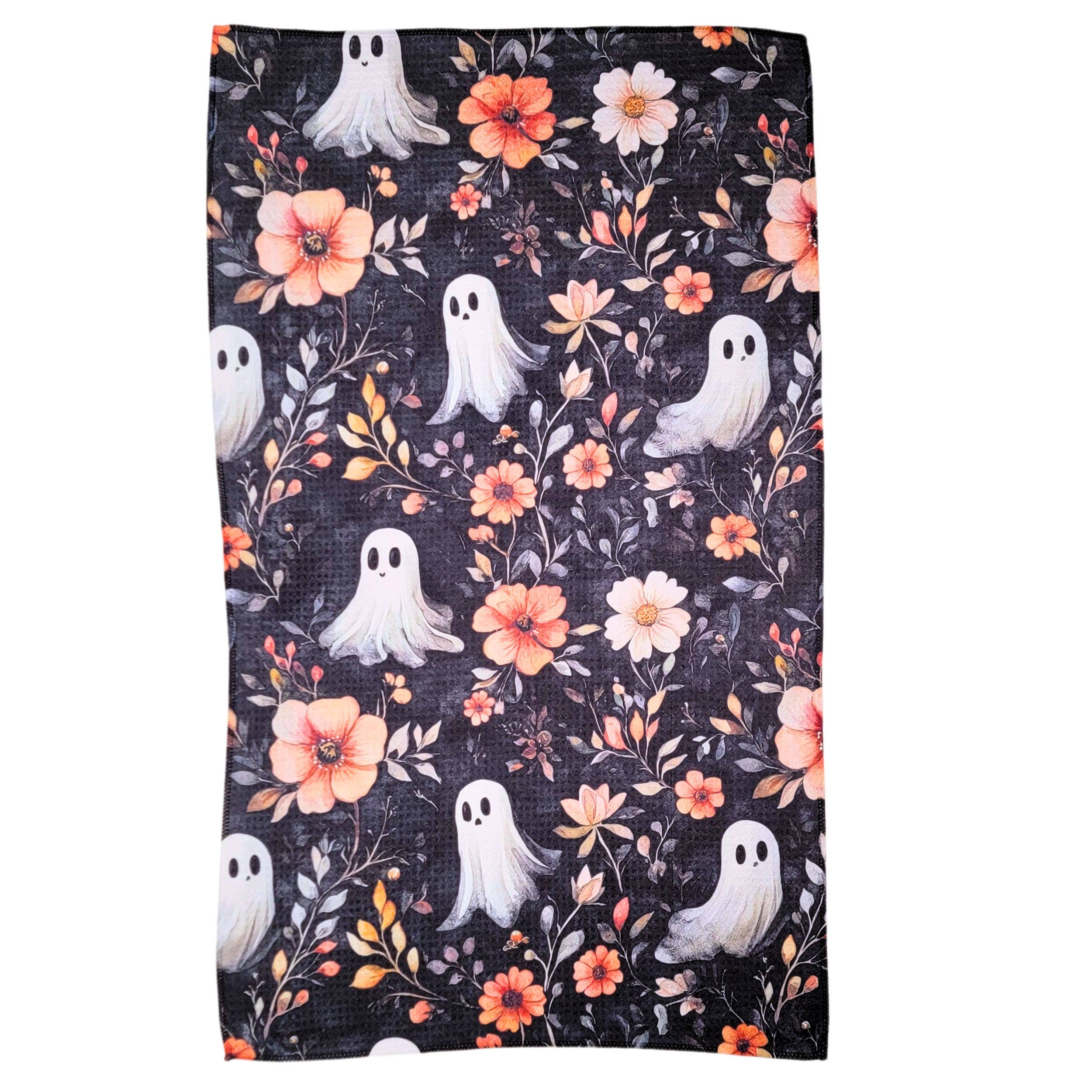 Halloween Ghosts & Fall Flowers Waffle Towel