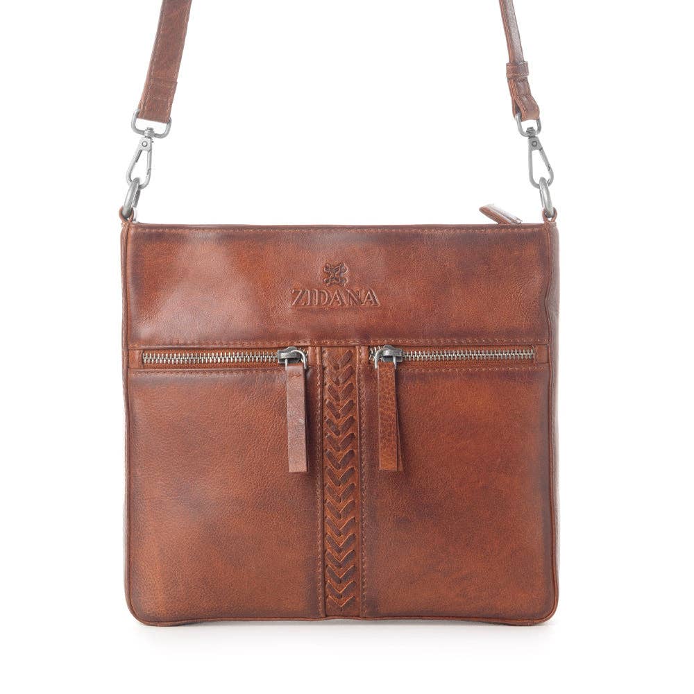 Zidana El Paso Twin Veg Tanned Leather Crossbody Bag in Wildwood Red