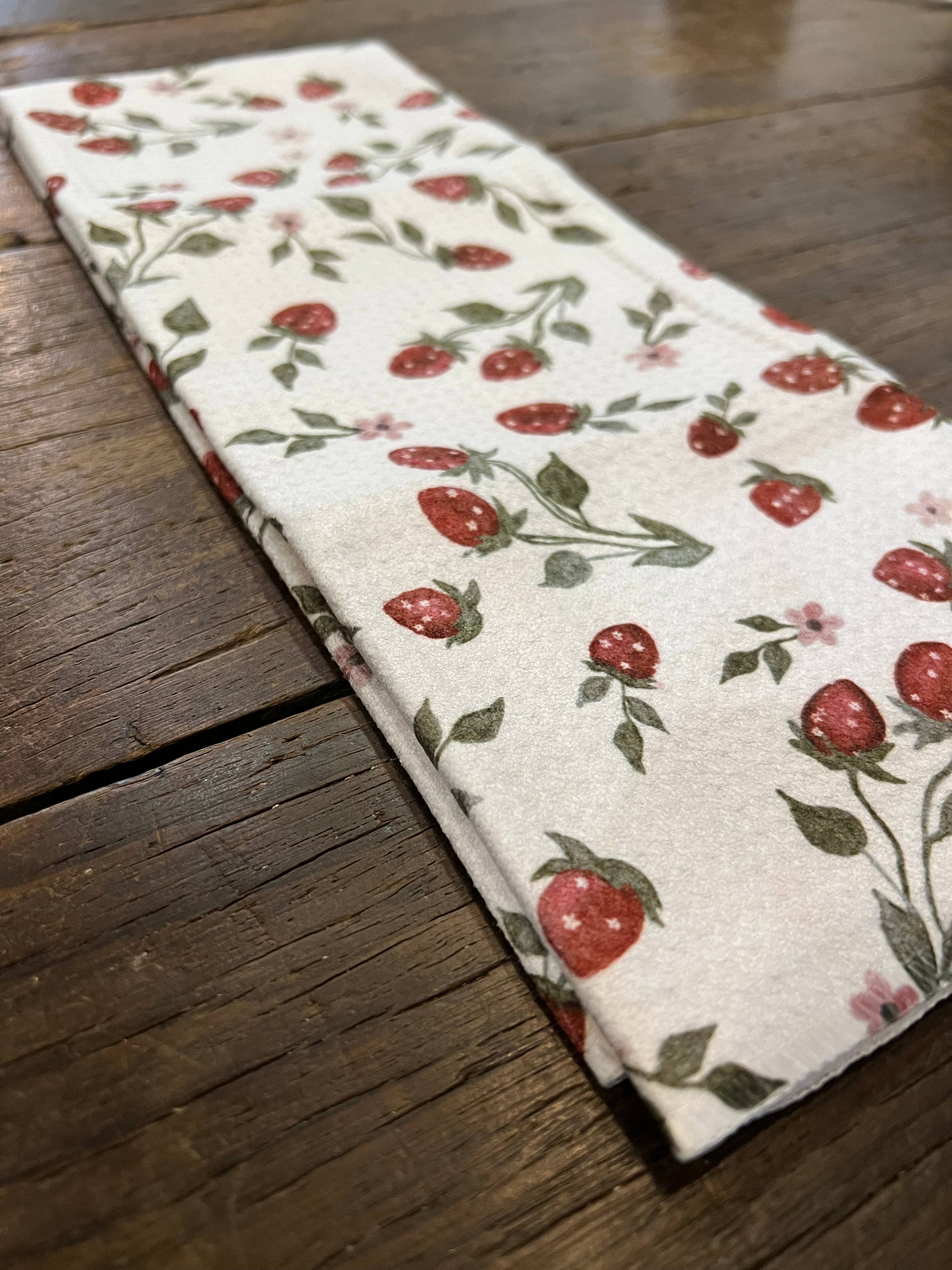 Strawberry Vines Double-Sided Tea Towel - Recycled Microfiber