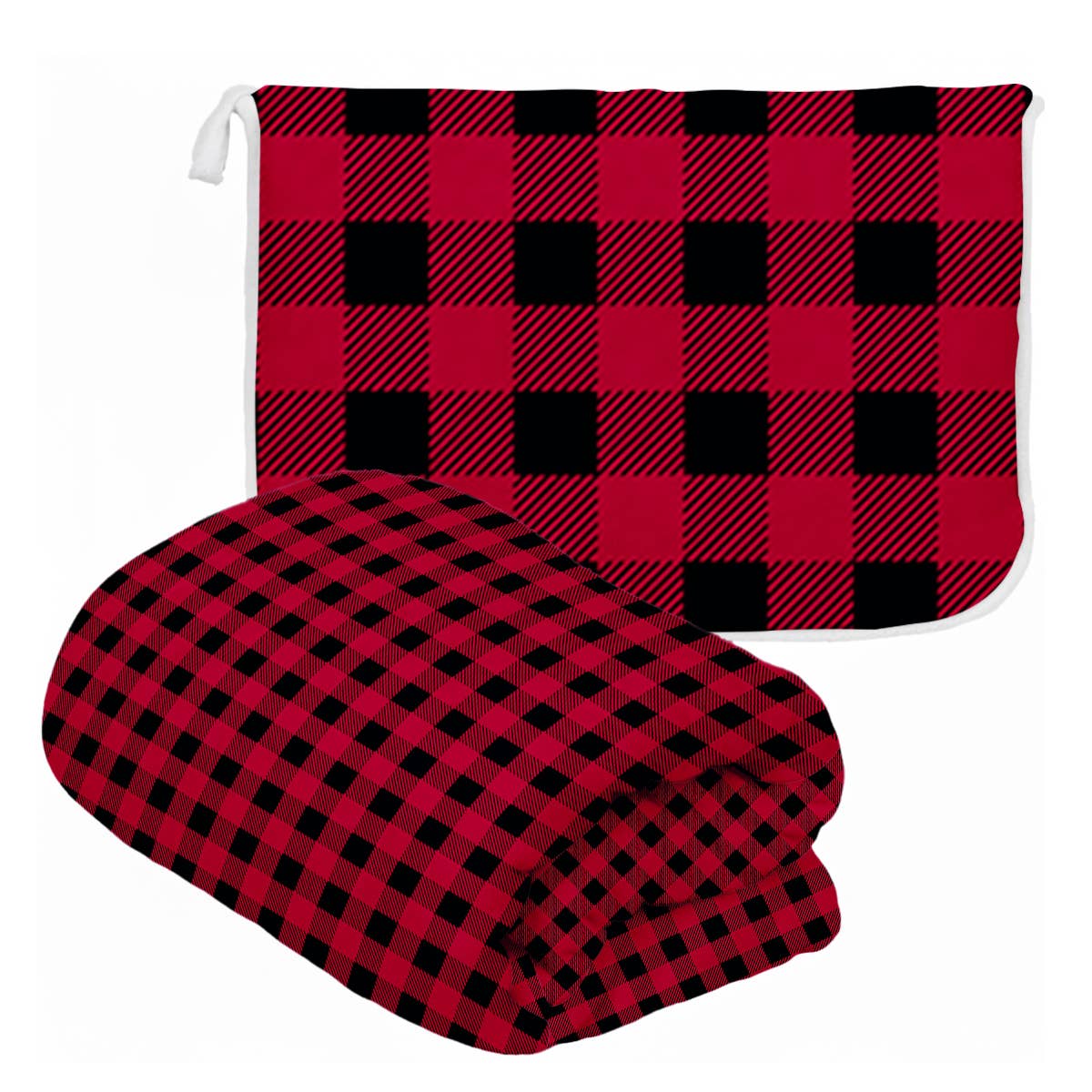 Red & Black Plaid Plush Travel Throw Blanket & Matching Case