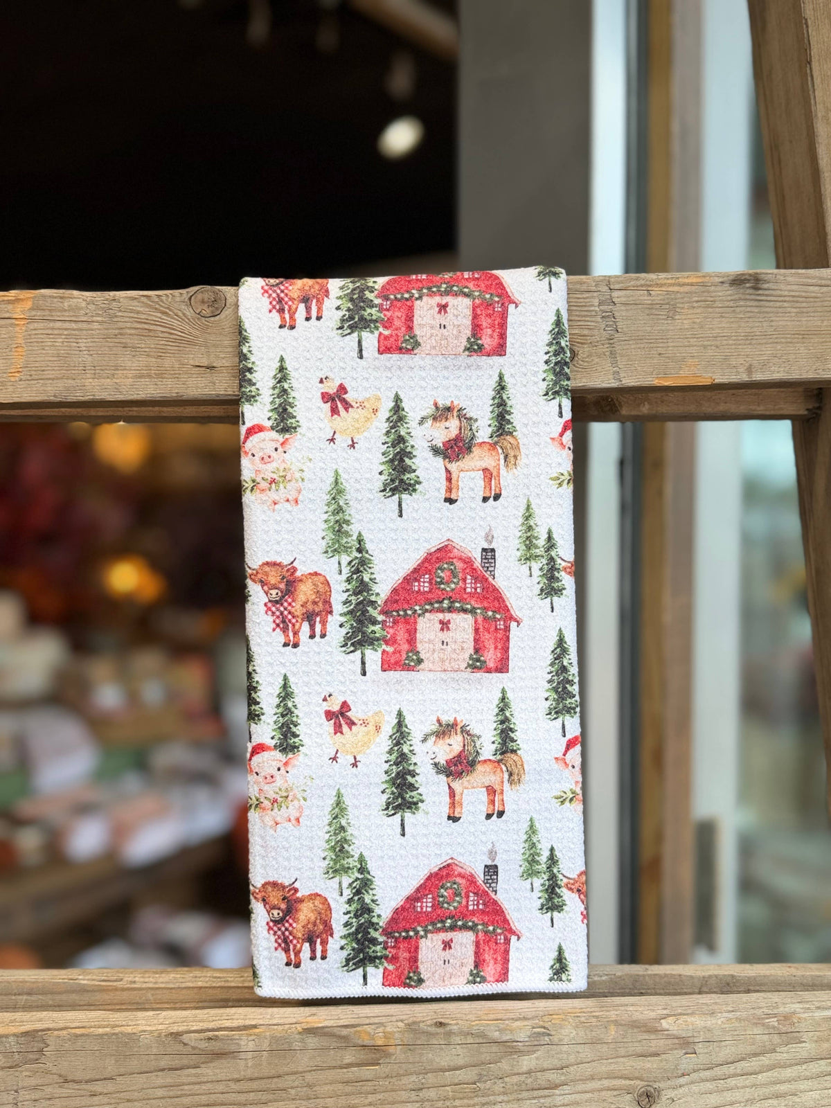 Mabels Christmas Barn Double-Sided Tea Towel