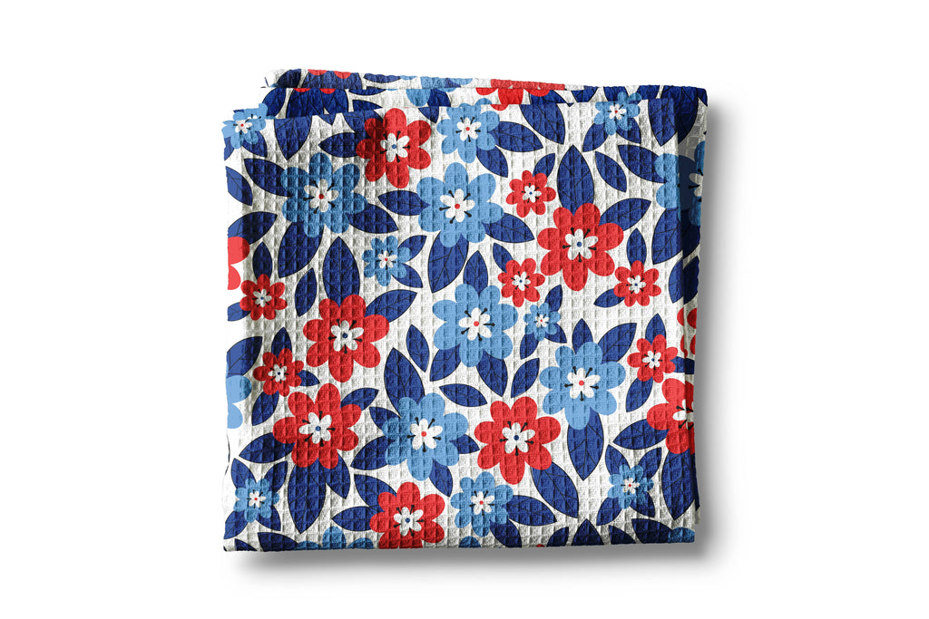 4th of July Kitchen Towel - Blue & Red Floral