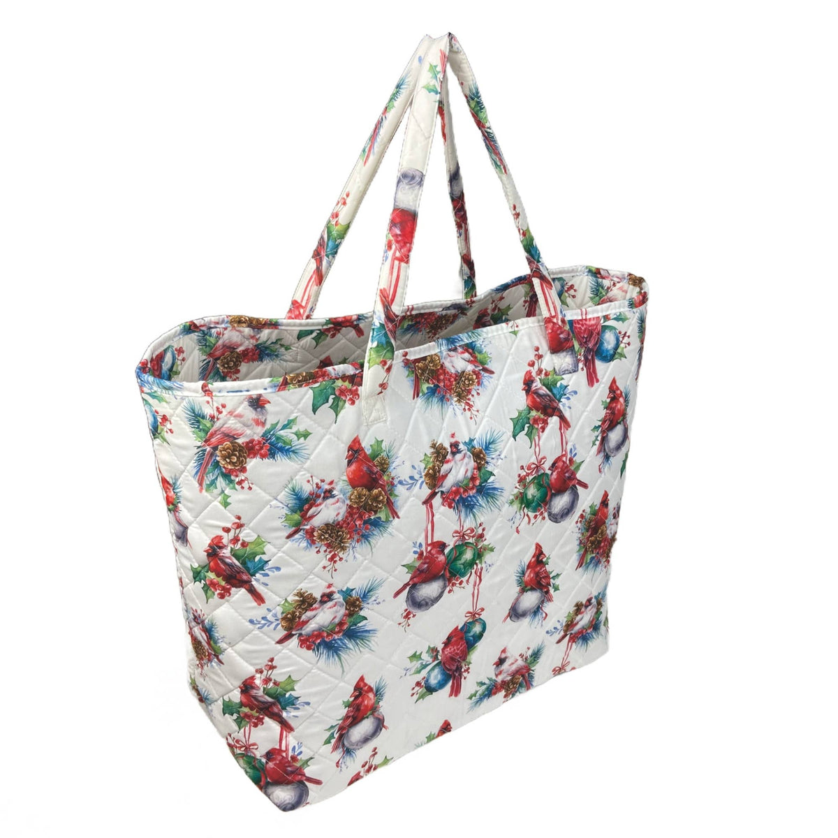 Winter Cardinals & Ornaments Quilted Tote Bag