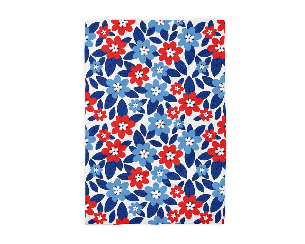 4th of July Kitchen Towel - Blue & Red Floral