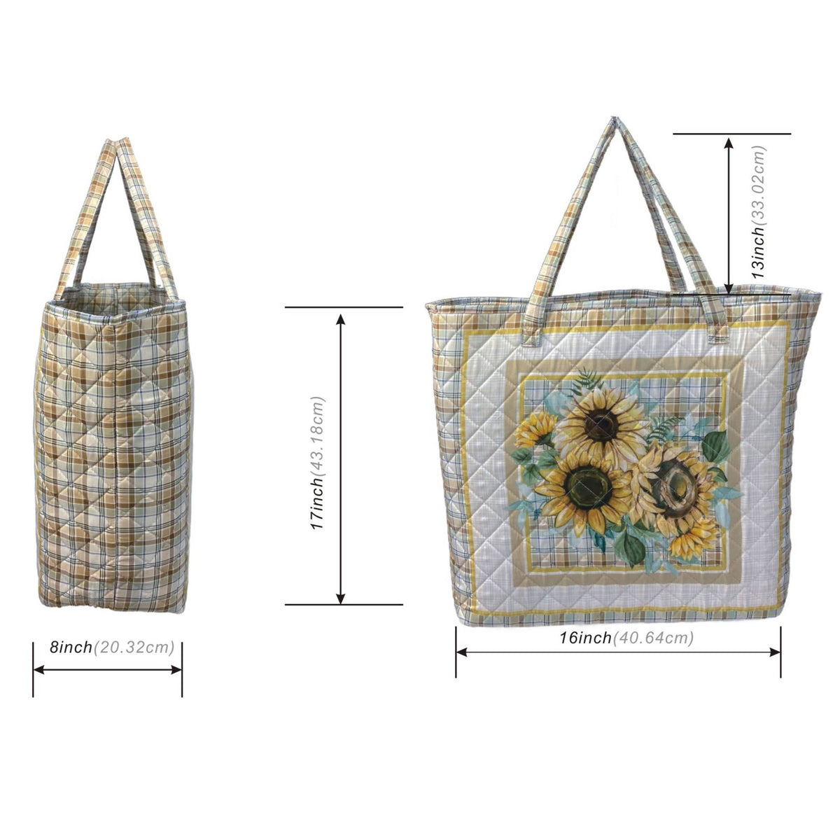 Sunflower Bouquet Plaid Quilted Tote Bag