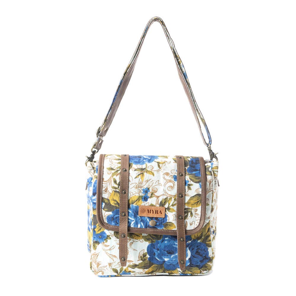 Mesa Morning Glories Messenger Bag-Blue & Off White
