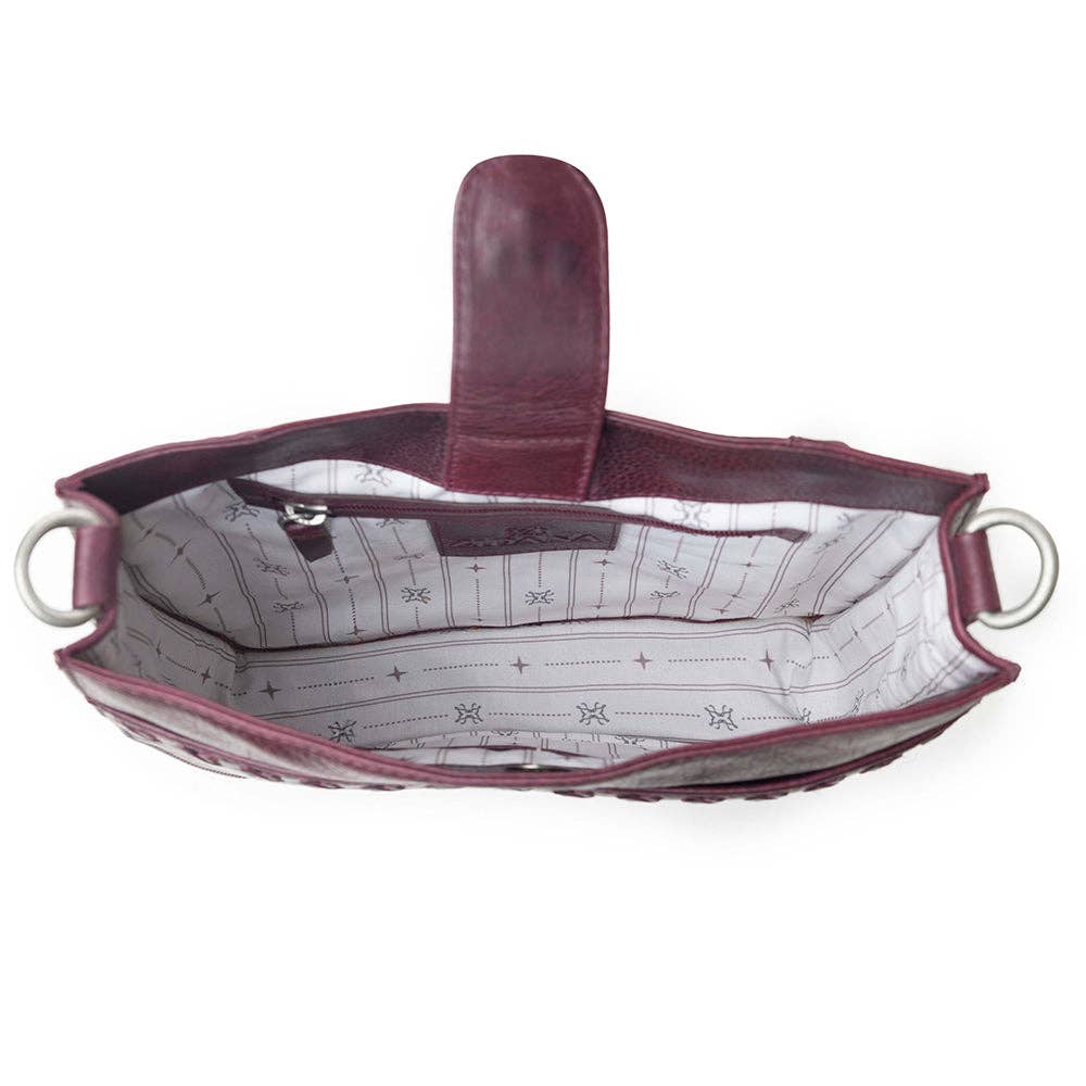 Zidana Mirelle Woven Veg Tanned Leather Sling Bag in Mulberry Shine
