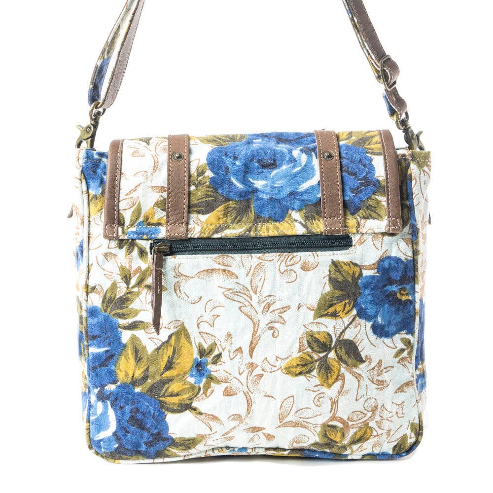 Mesa Morning Glories Messenger Bag-Blue & Off White