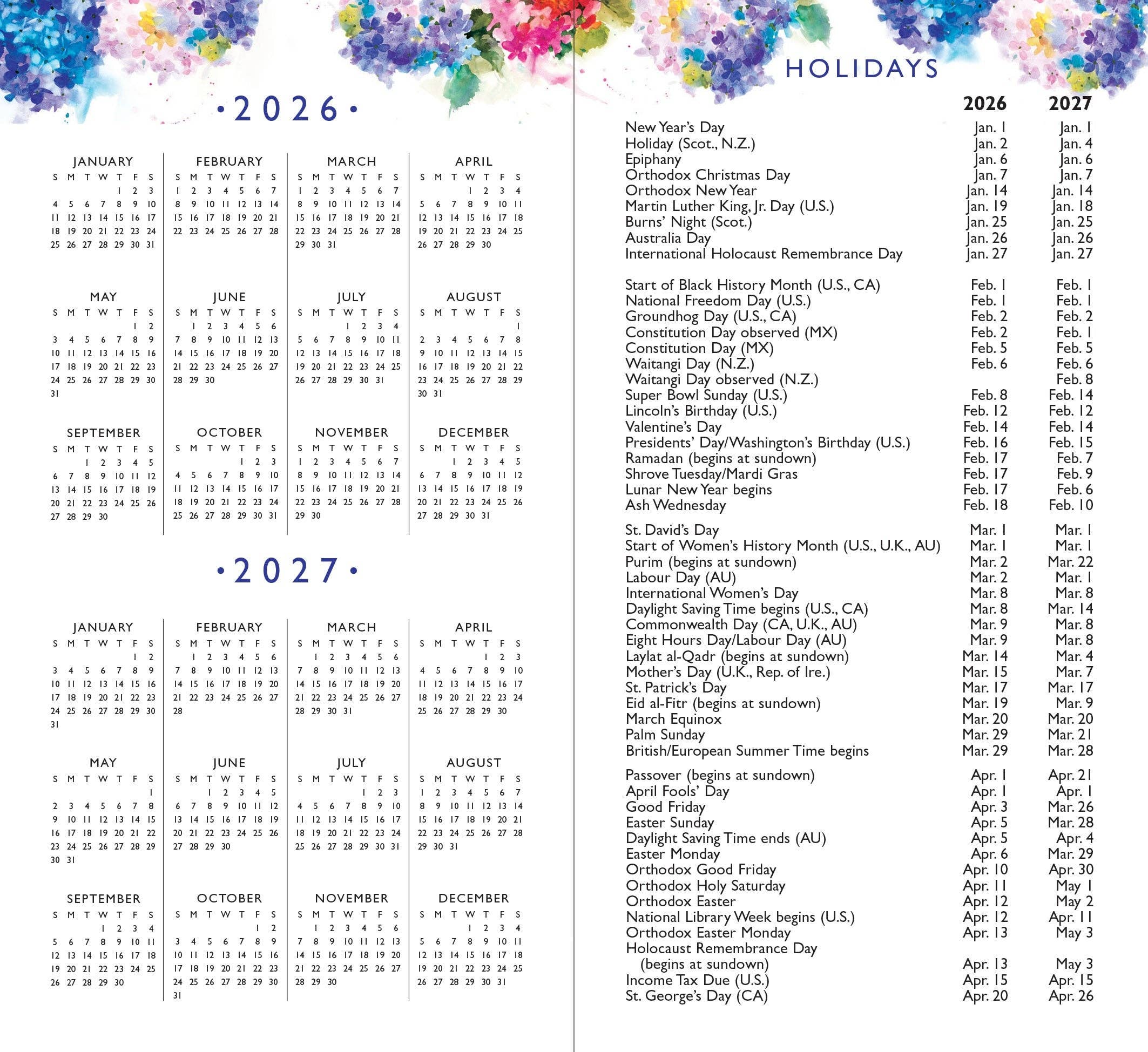 2026-27 Hydrangeas 2-Year Pocket Planner