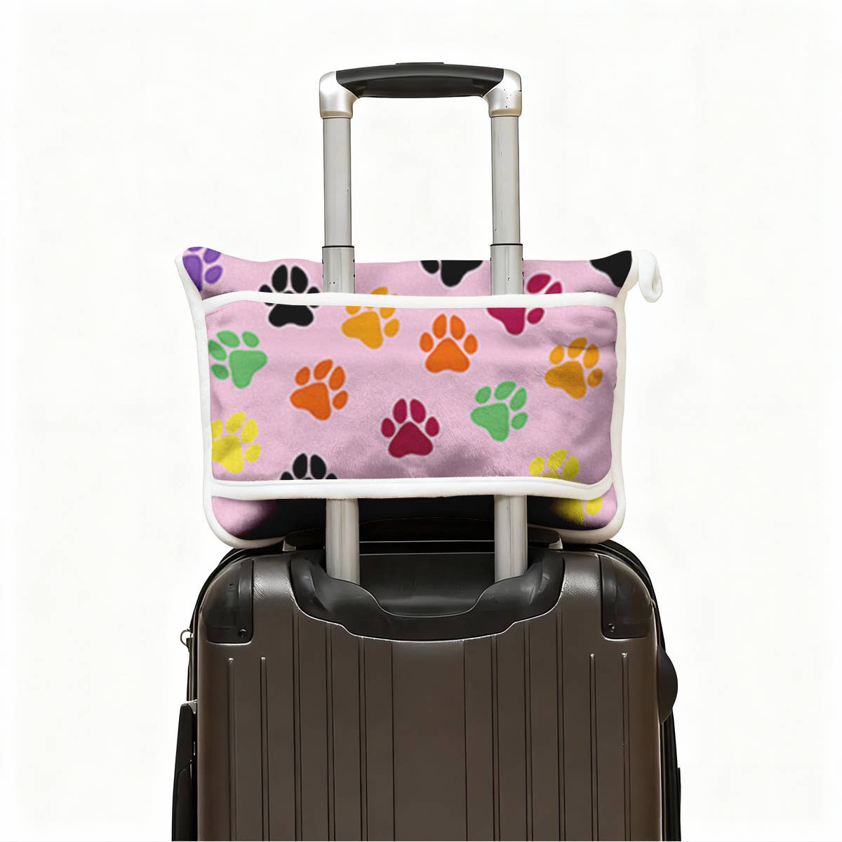 Pink Paw Print Plush Travel Throw Blanket & Matching Case