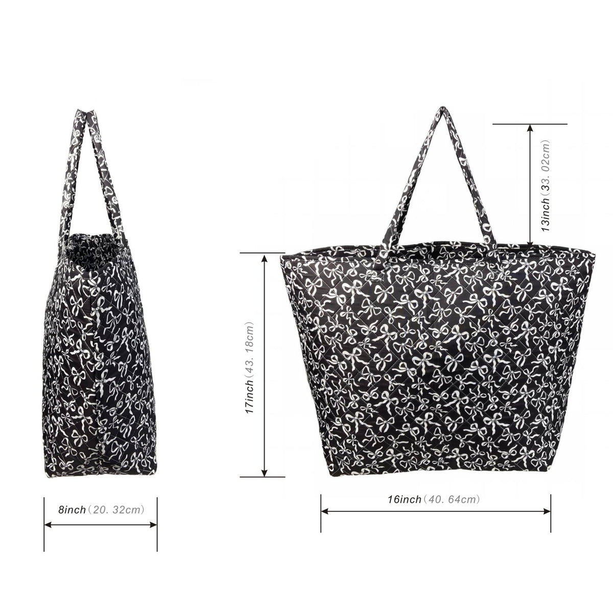 Black & White Ribbon Bow Quilted Over-the-Shoulder Tote Bag