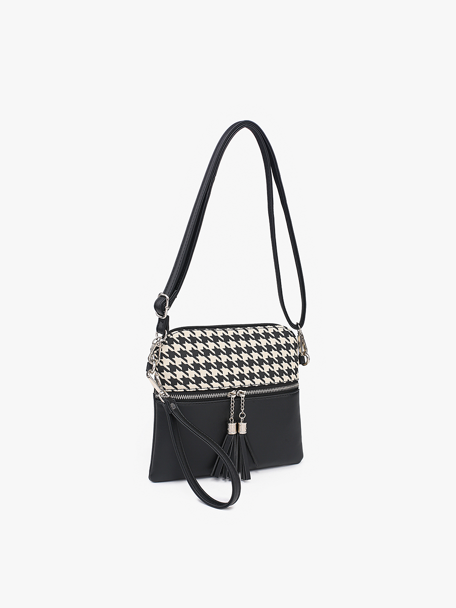 Tara Houndstooth Dual Zip Crossbody