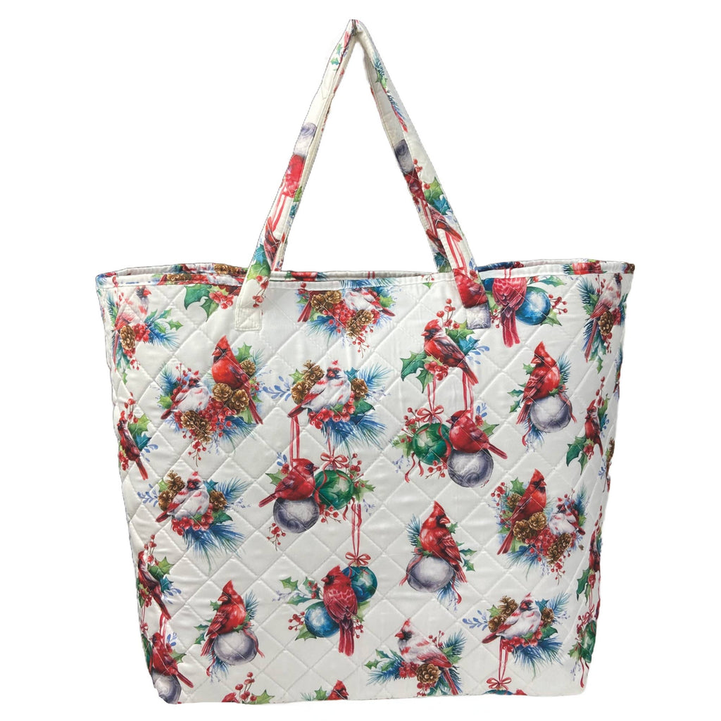 Winter Cardinals & Ornaments Quilted Tote Bag