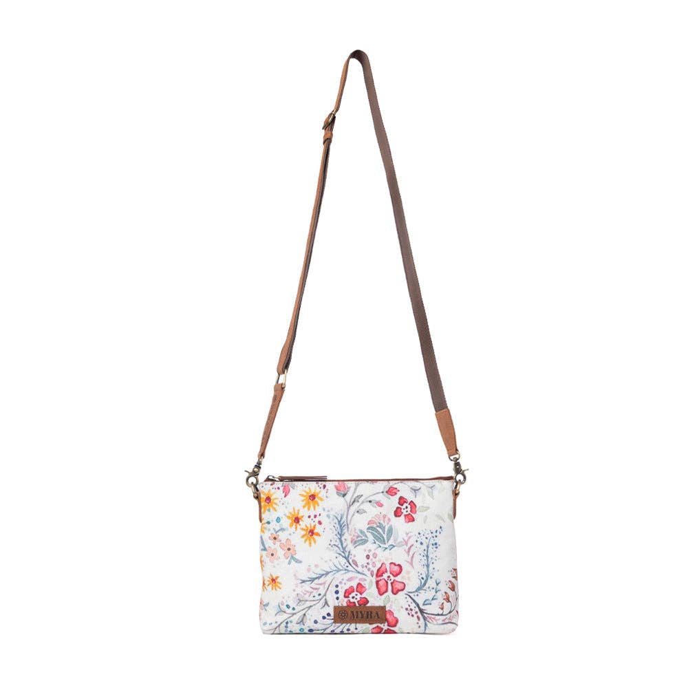 Wildflower Trail Cotton & Leather Crossbody Bag in Spring Sand
