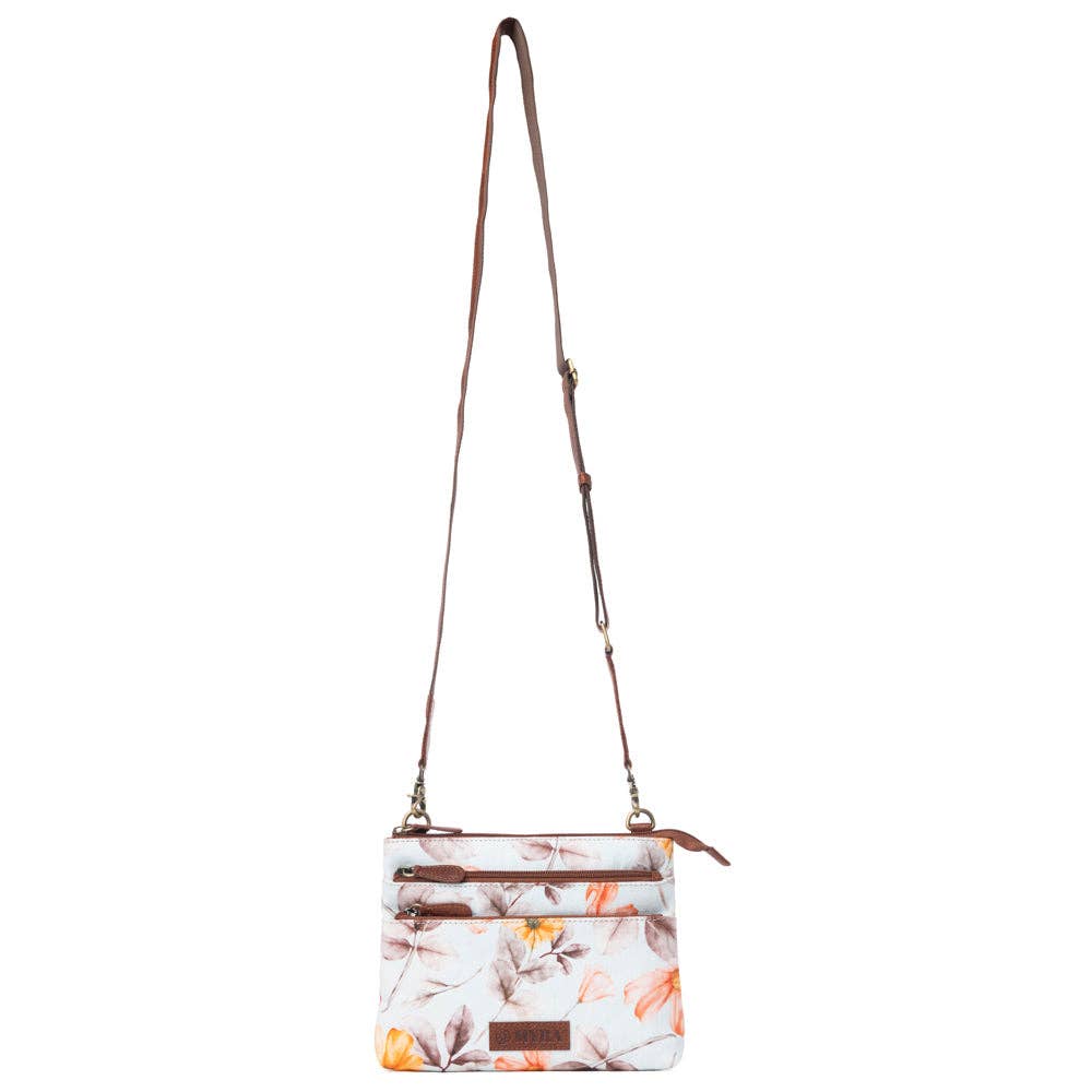 Maple Ridge Cotton & Leather Crossbody Bag in Powder Sky
